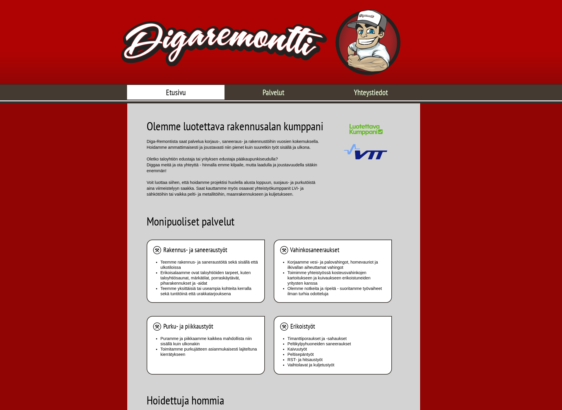 Skärmdump för digaremontti.fi