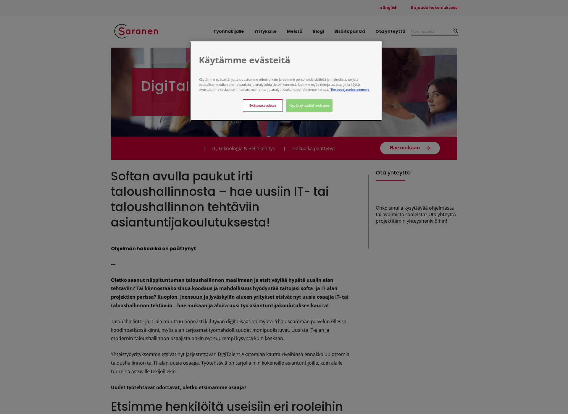 Skärmdump för digitalentakatemia.fi