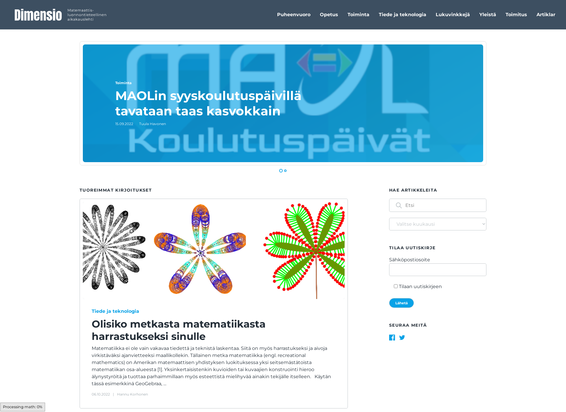 Skärmdump för dimensiolehti.fi