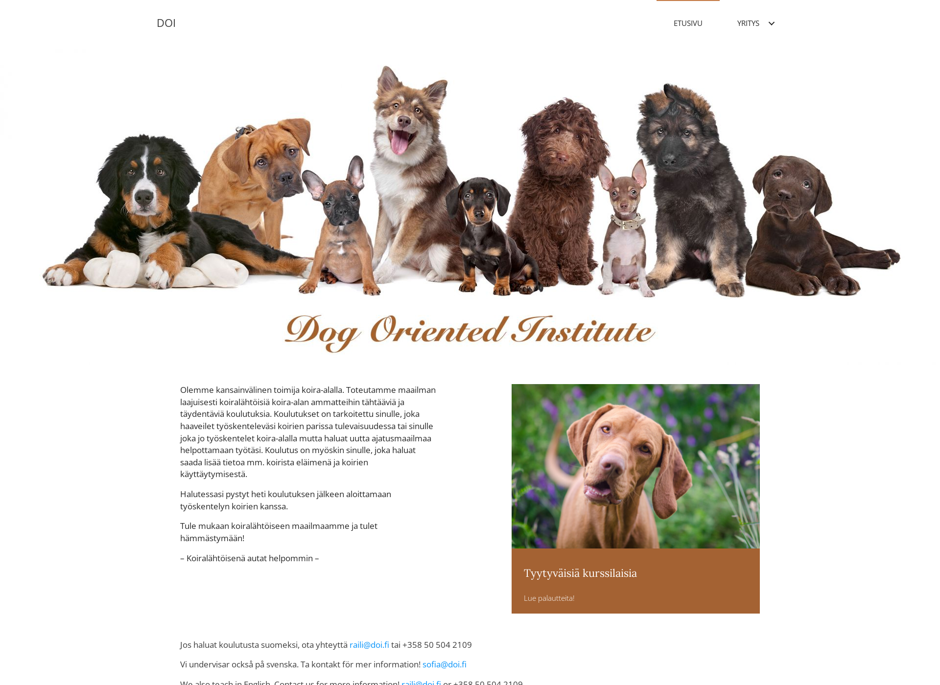 Skärmdump för dog-oriented-institute.fi