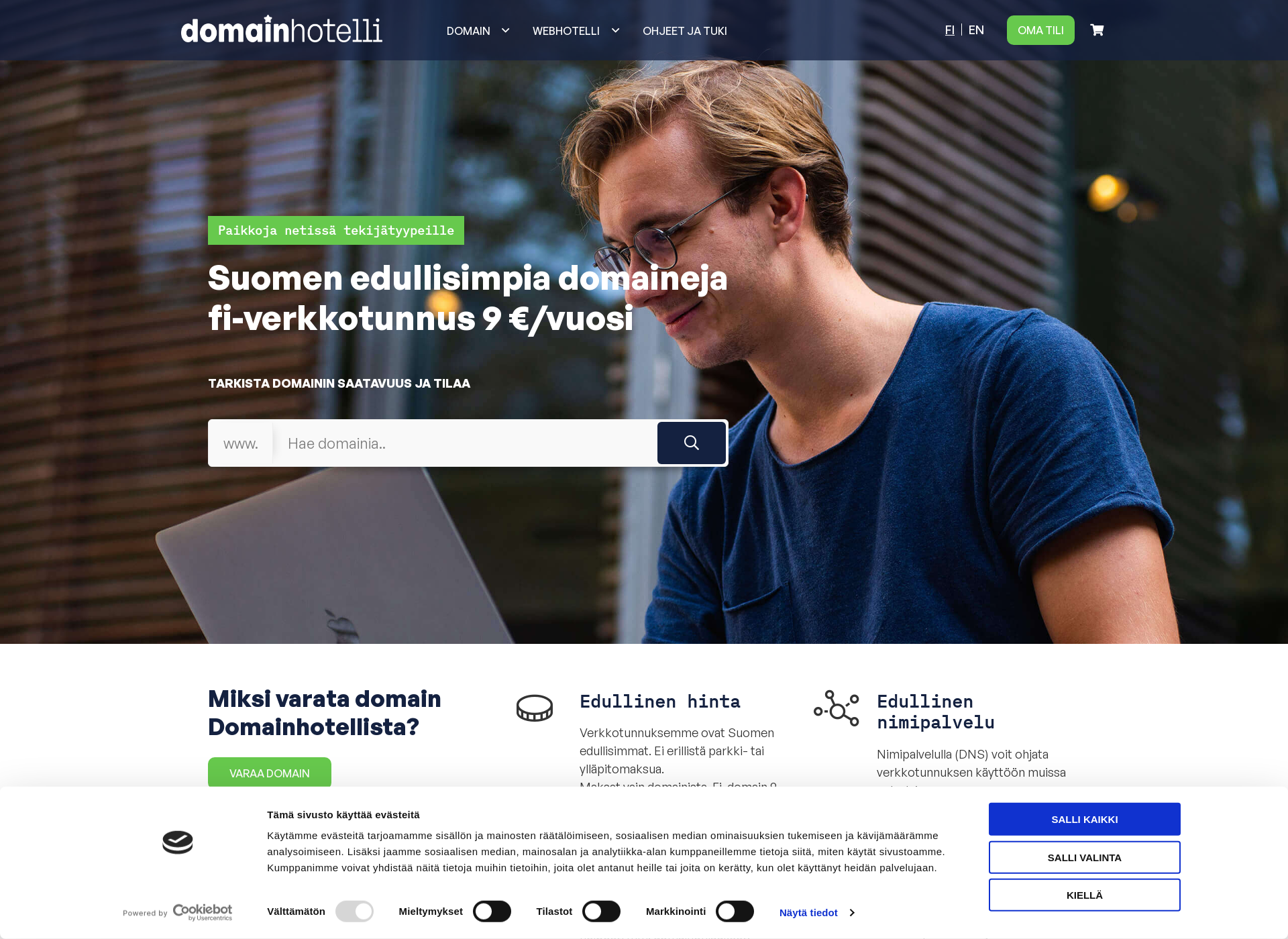 Skärmdump för domainhotelli.fi