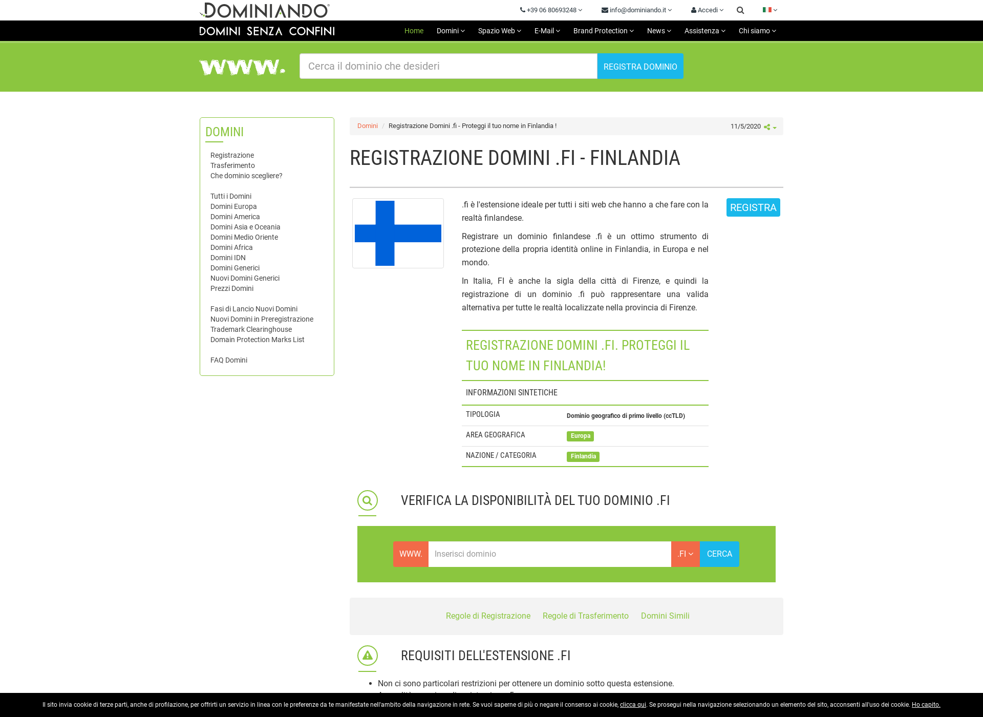 Skärmdump för domini.fi