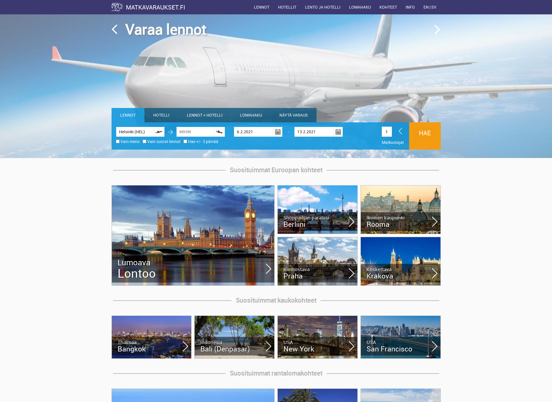 Skärmdump för e-travel.fi