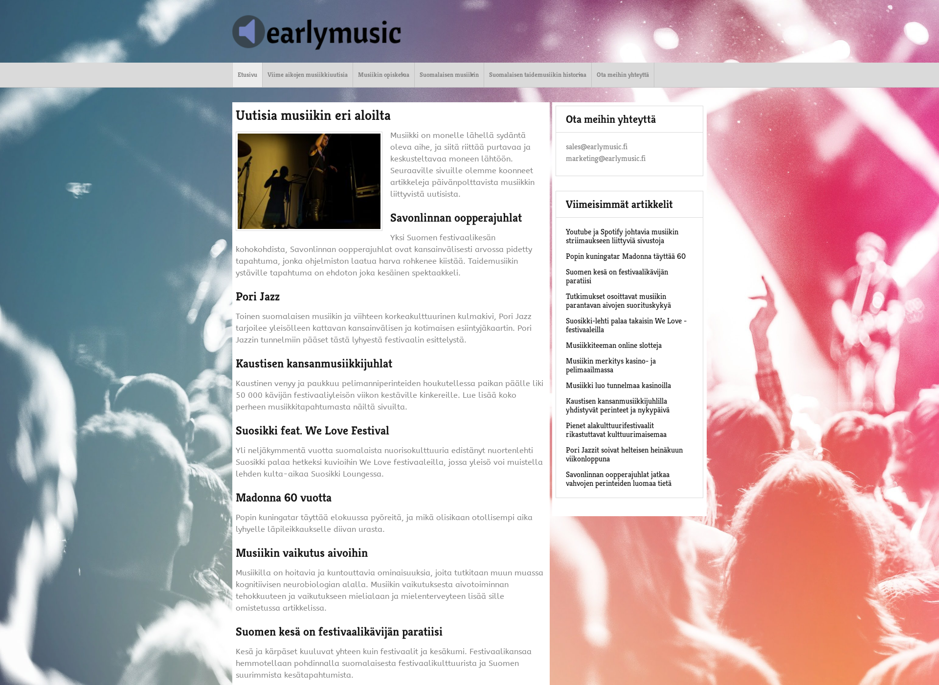 Skärmdump för earlymusic.fi