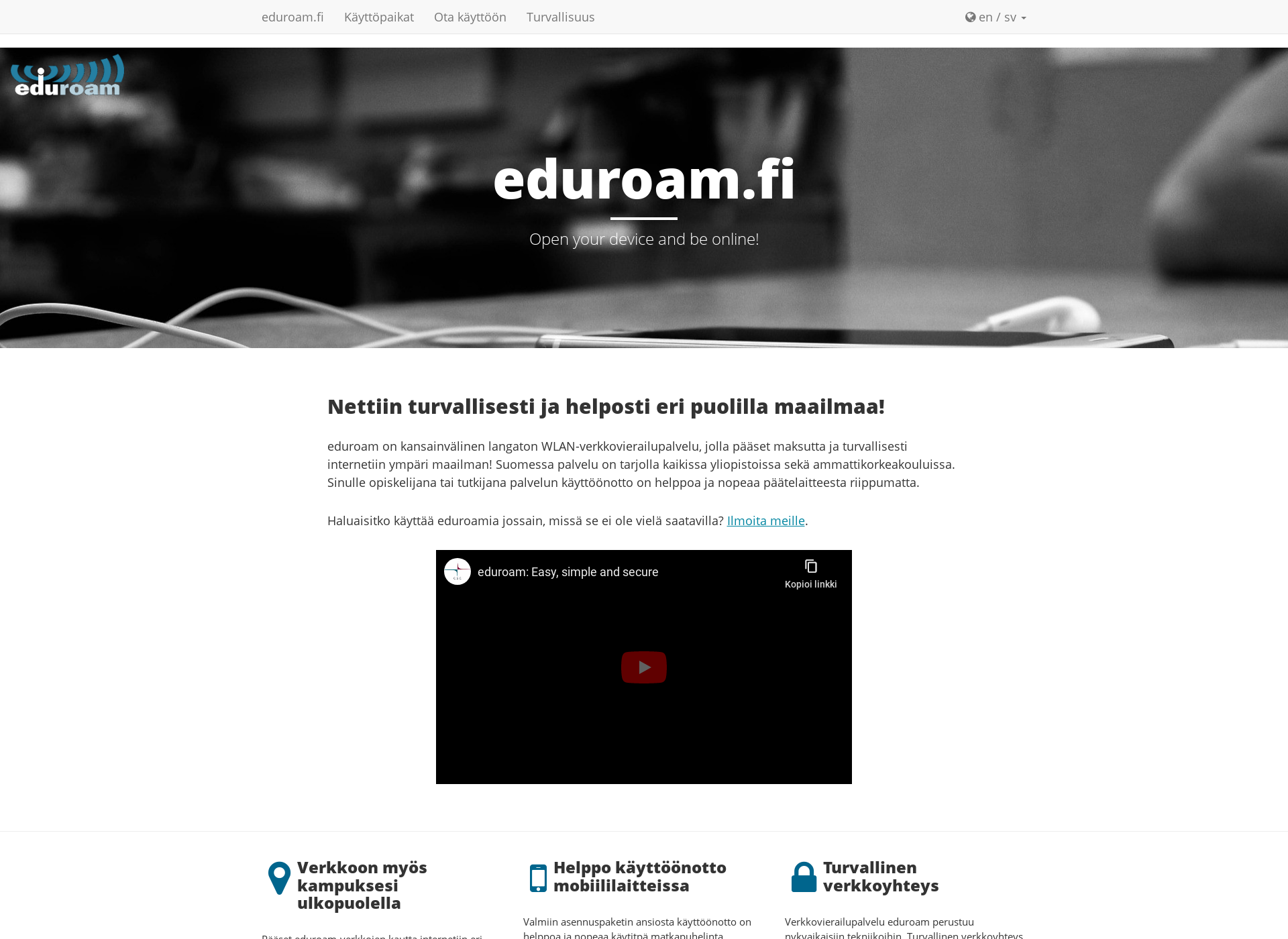 Skärmdump för eduroam.fi
