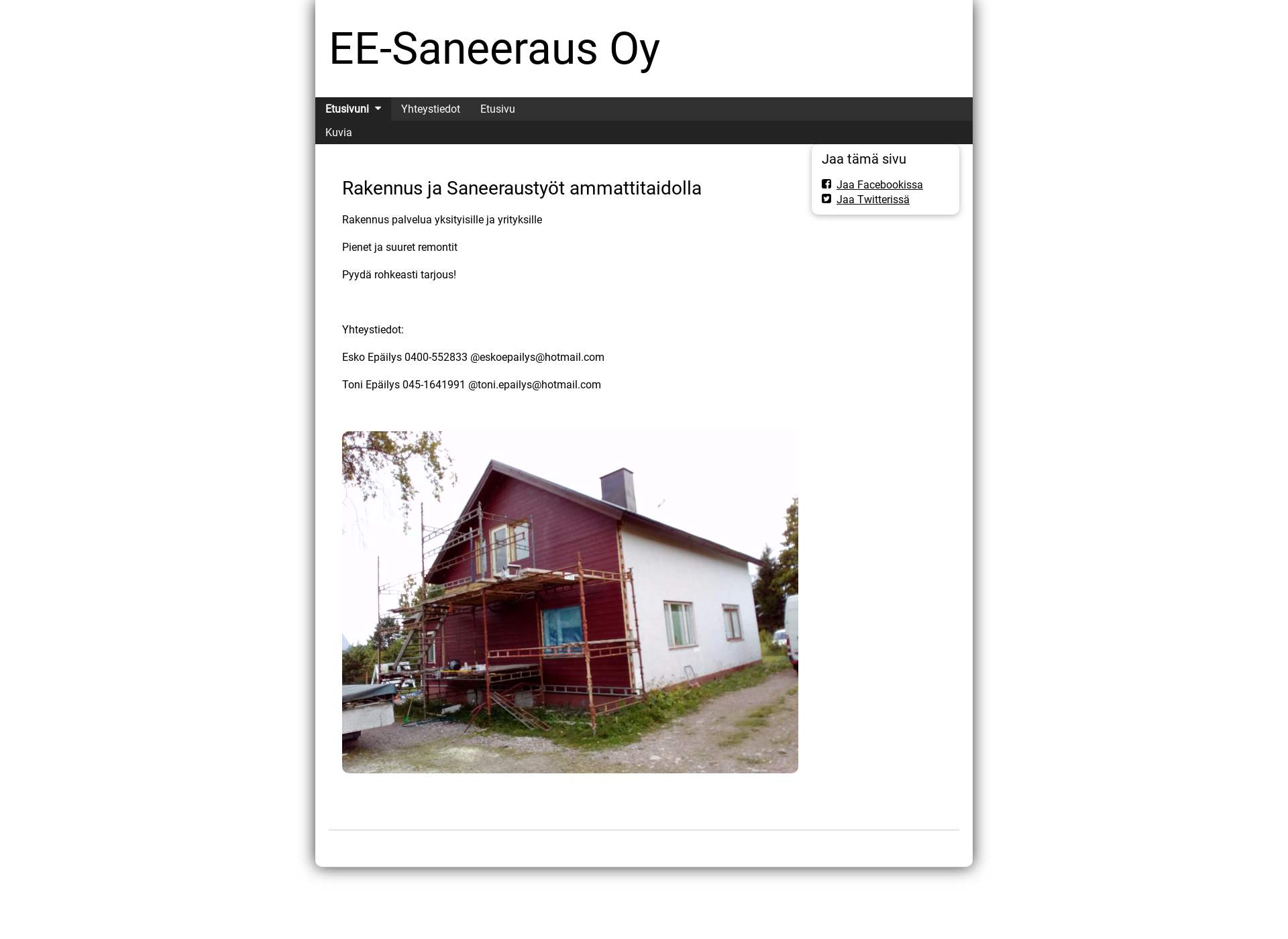 Skärmdump för ee-saneeraus.fi