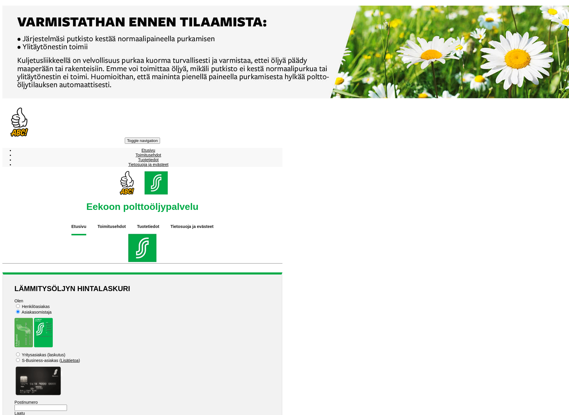 Skärmdump för eekoopolttooljy.fi