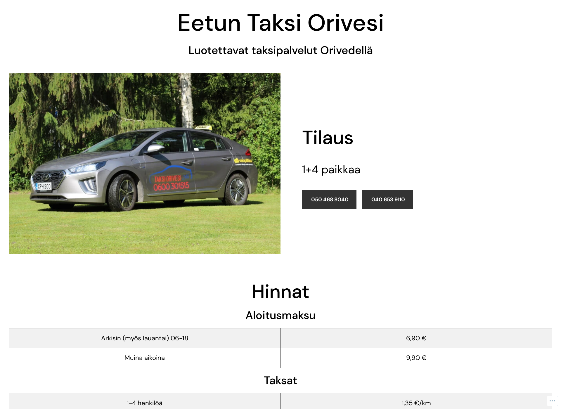 Skärmdump för eetuntaksi.fi