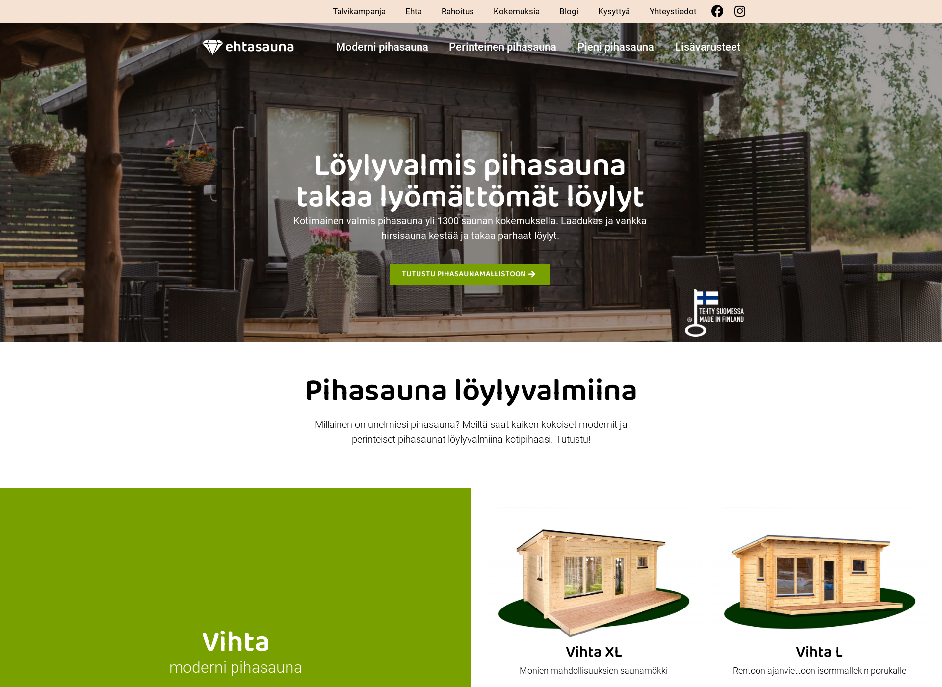 Screenshot for ehtasauna.fi
