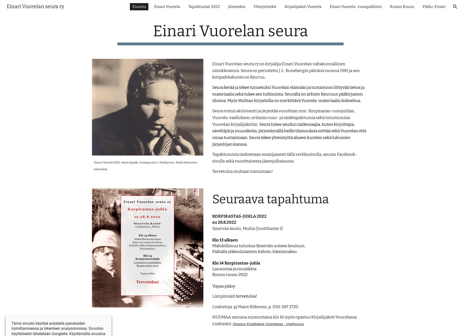 Skärmdump för einarivuorelanseura.fi