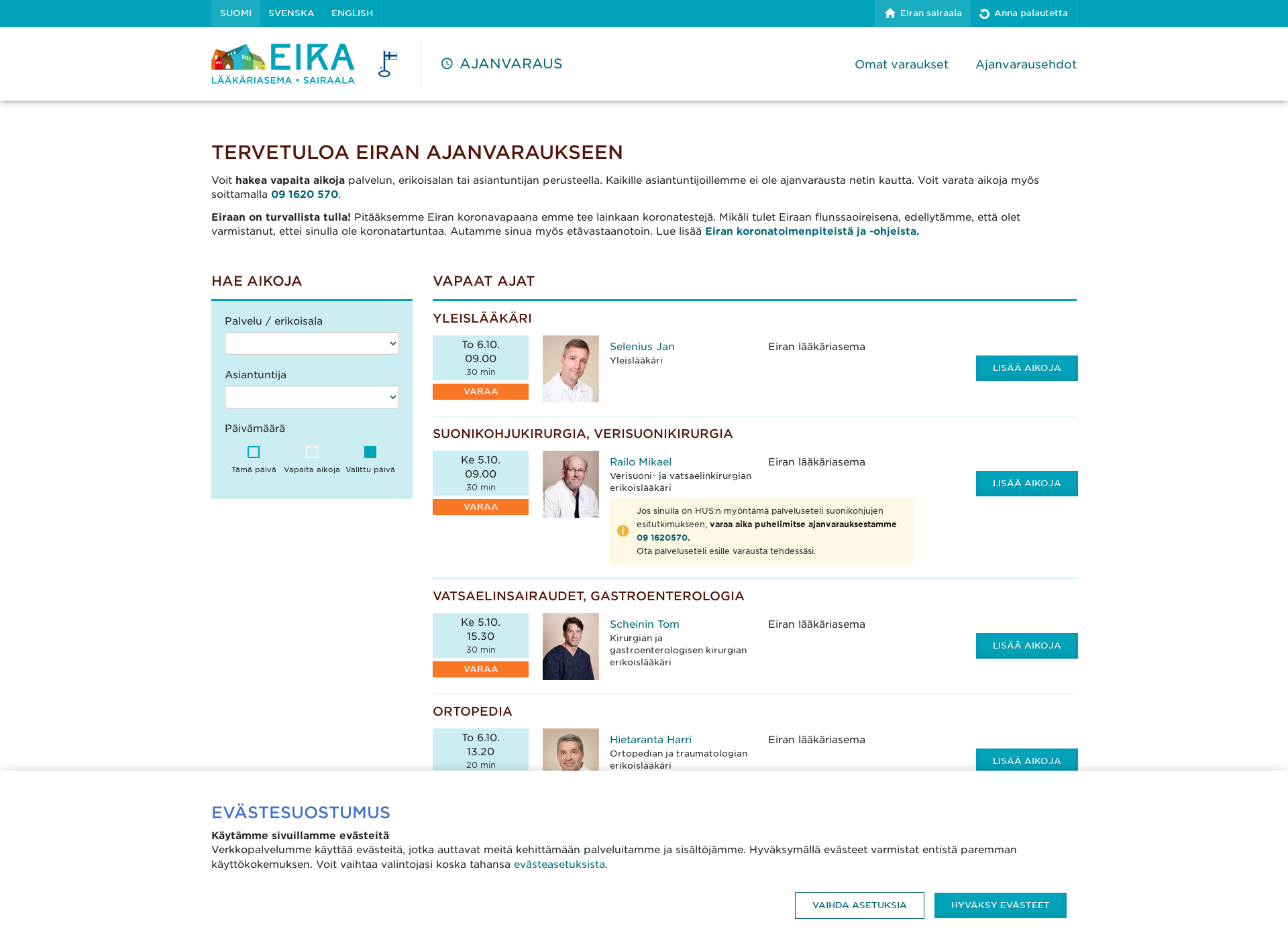 Skärmdump för eiragastroclinic.fi