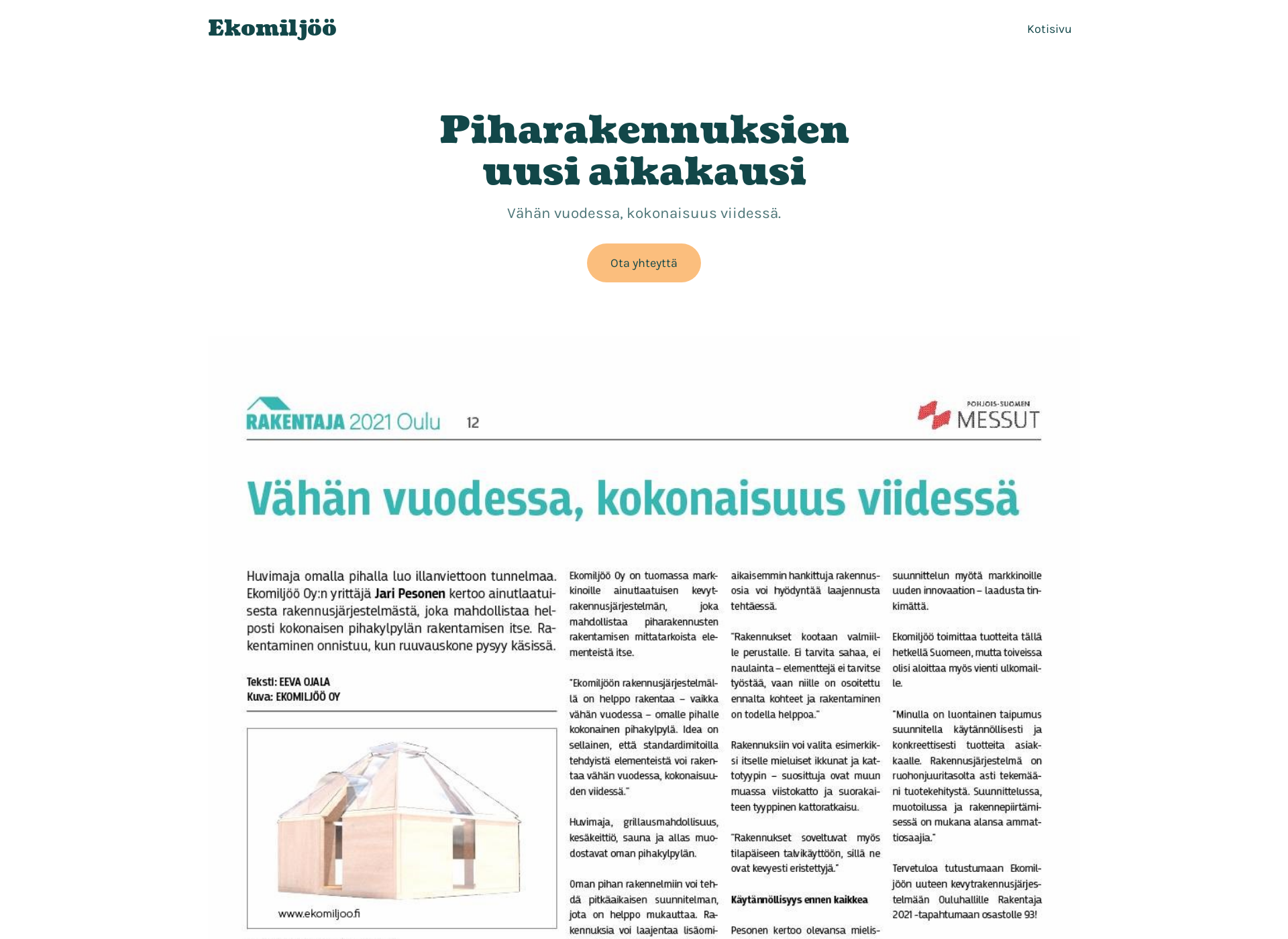 Skärmdump för ekomiljoo.fi
