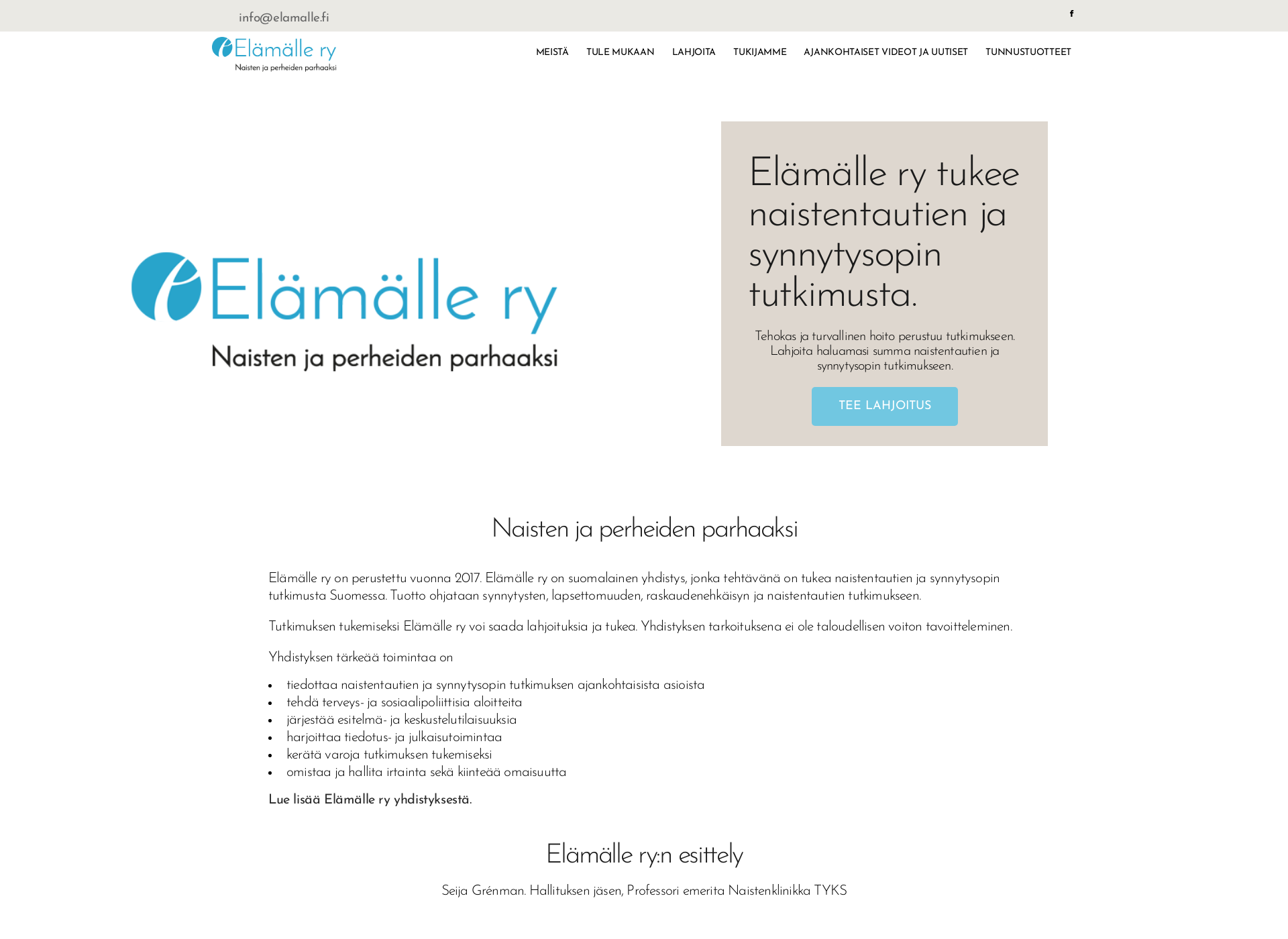 Skärmdump för elamalle.fi