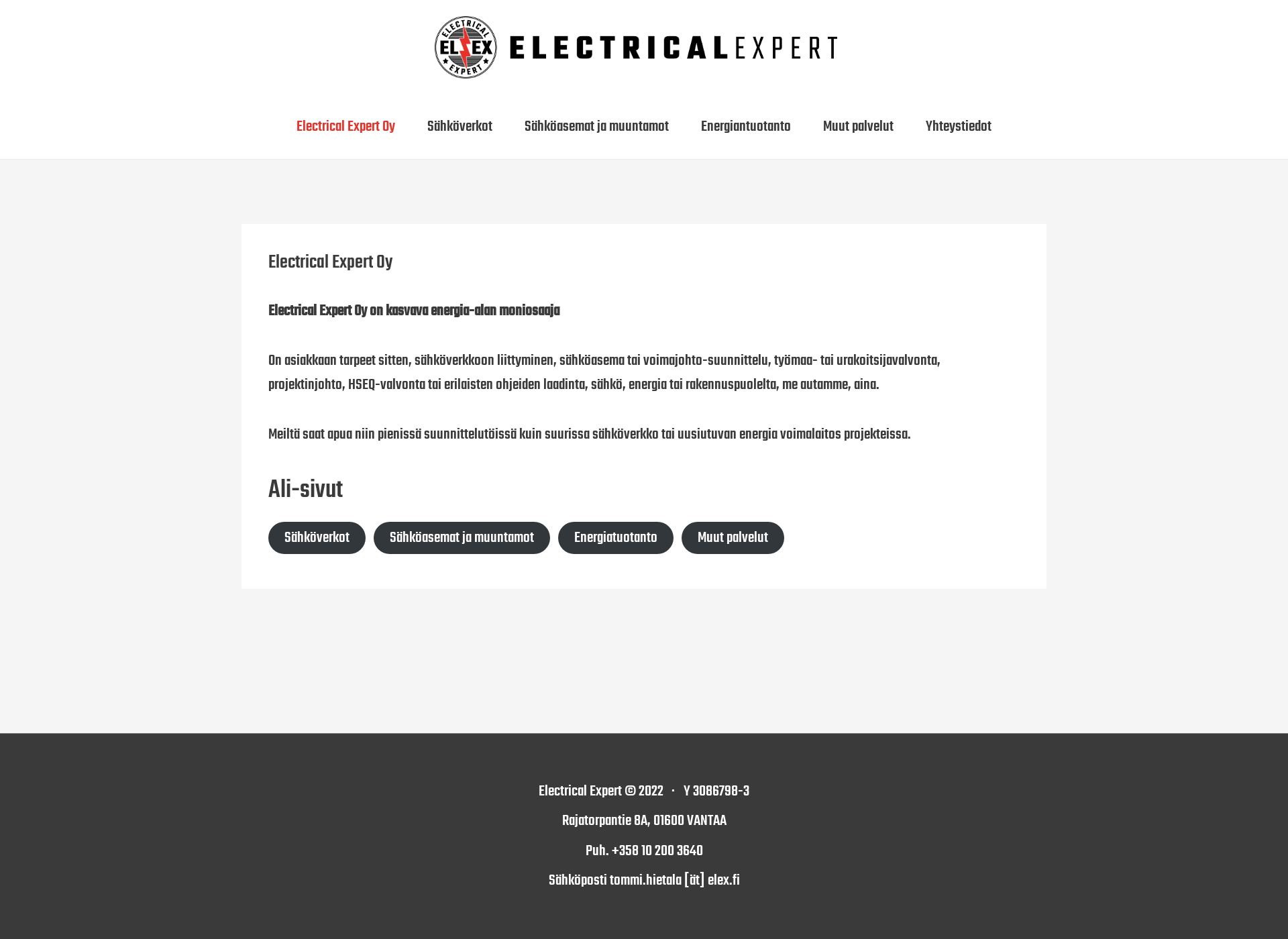 Skärmdump för electricalexpert.fi