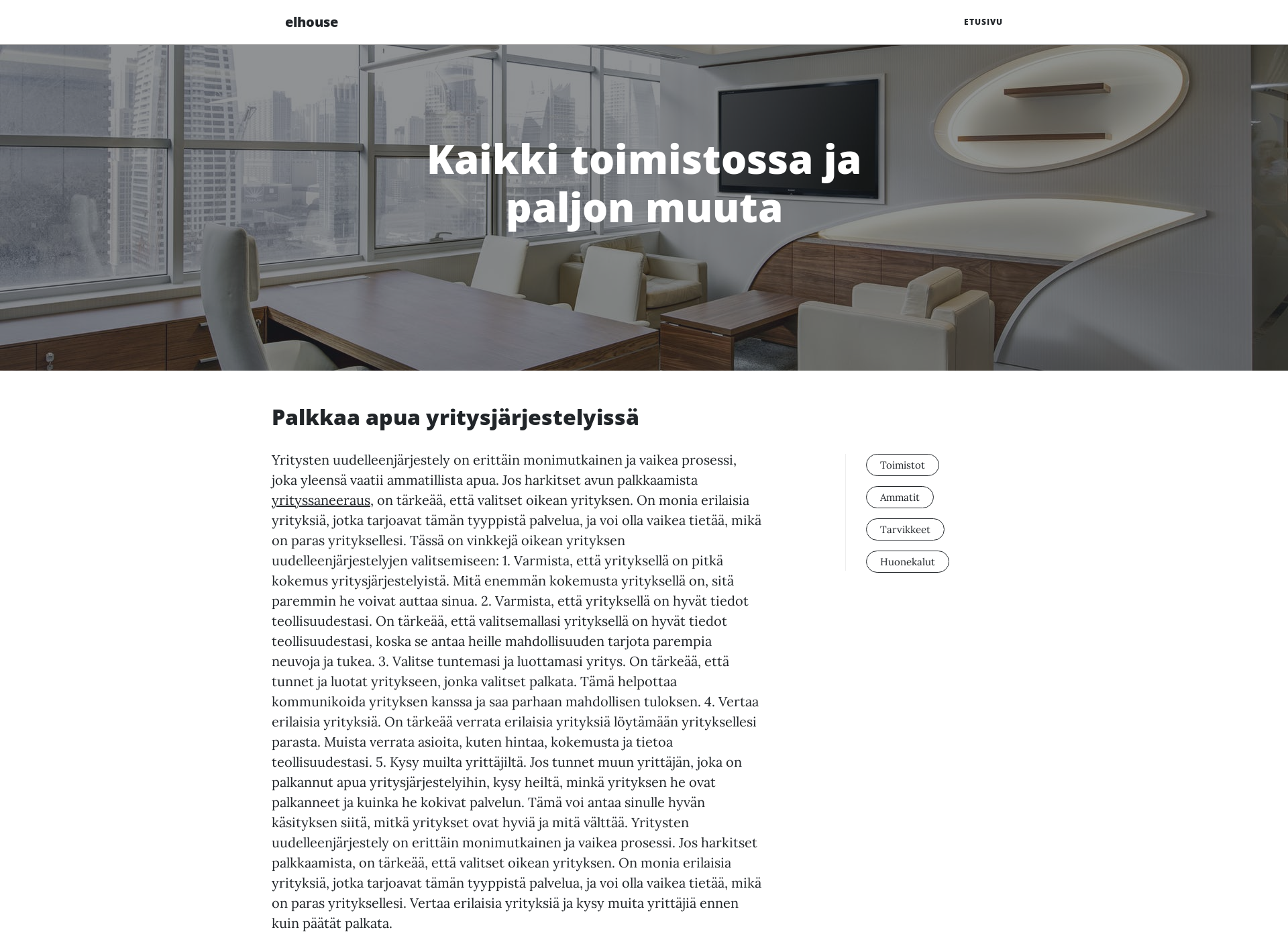Skärmdump för elhouse.fi