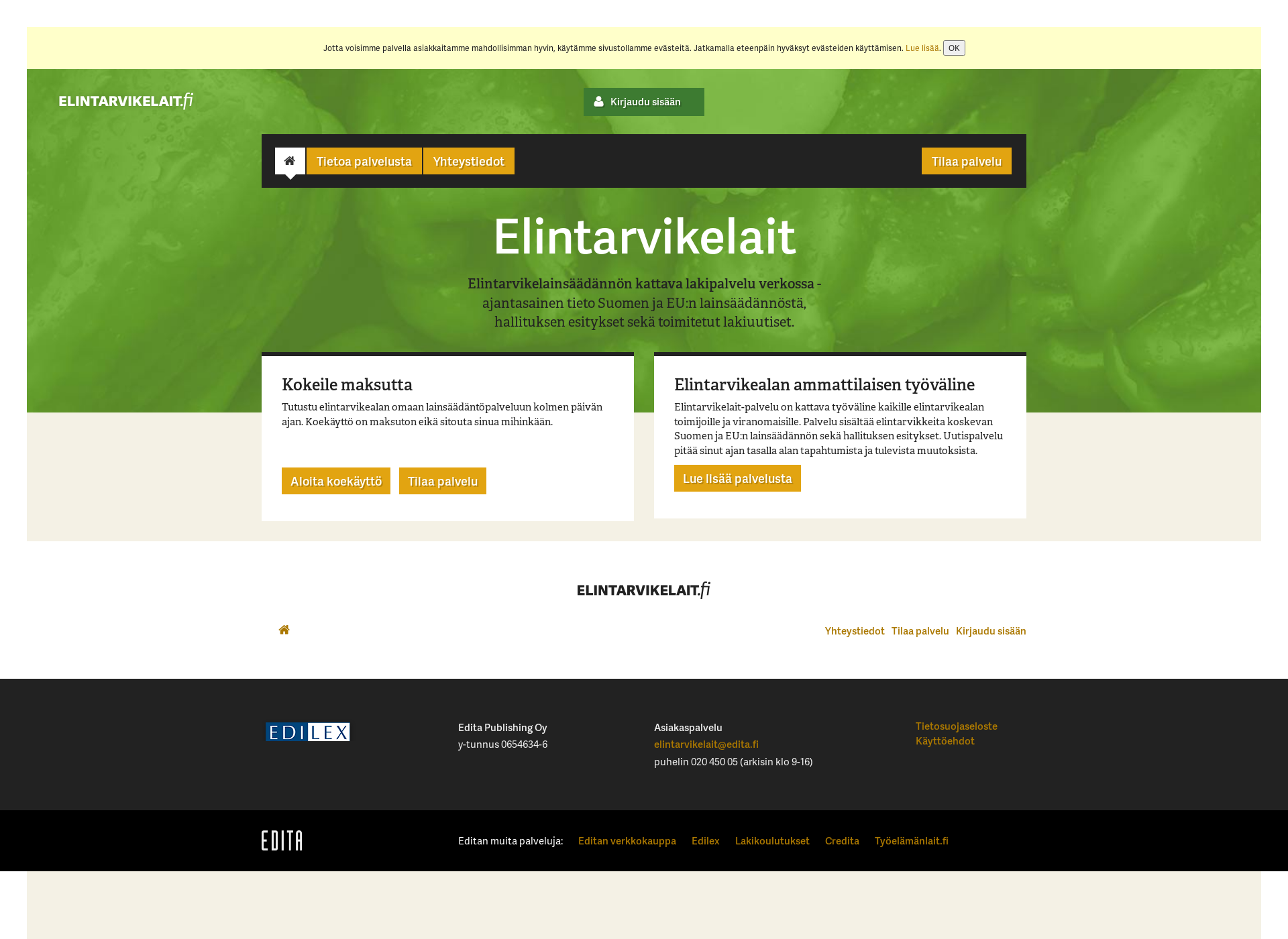 Screenshot for elintarvikelait.fi