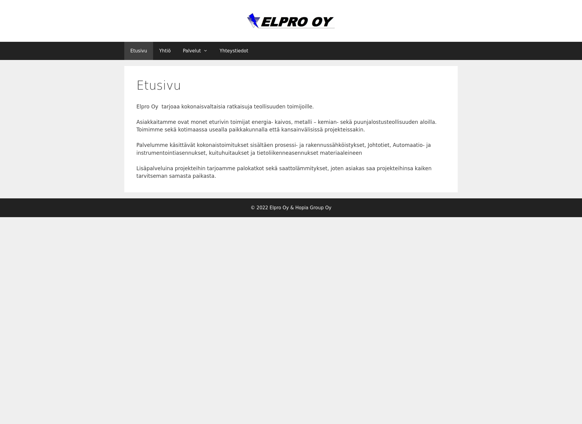 Skärmdump för elpro.fi