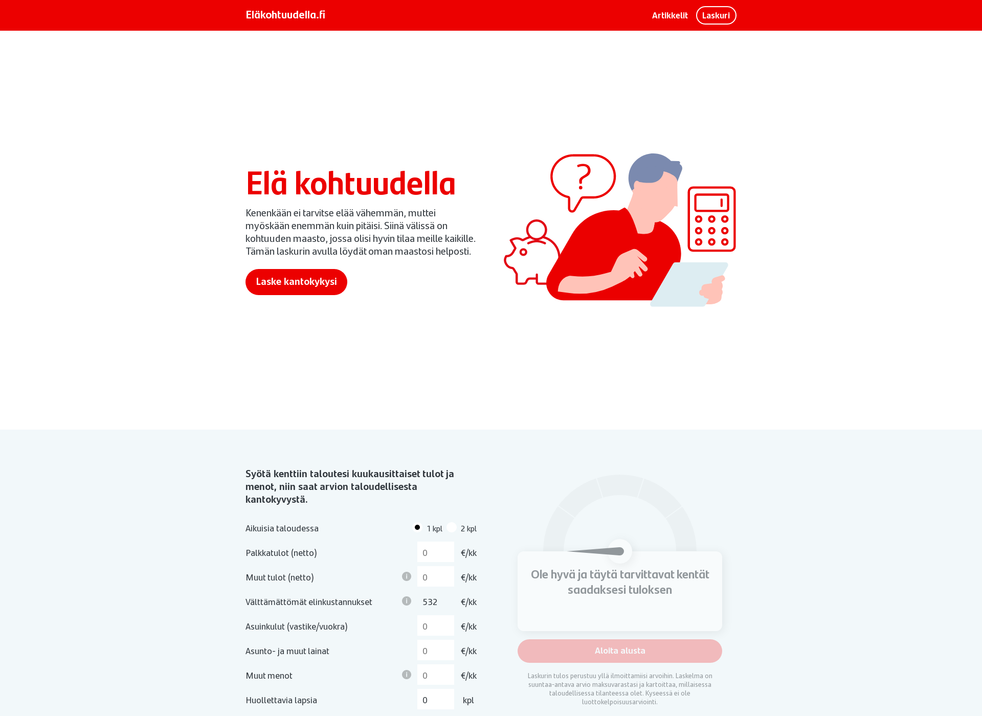 Skärmdump för eläkohtuudella.fi