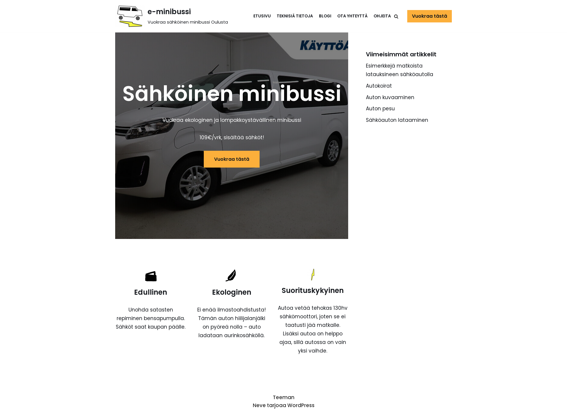 Skärmdump för eminibussi.fi
