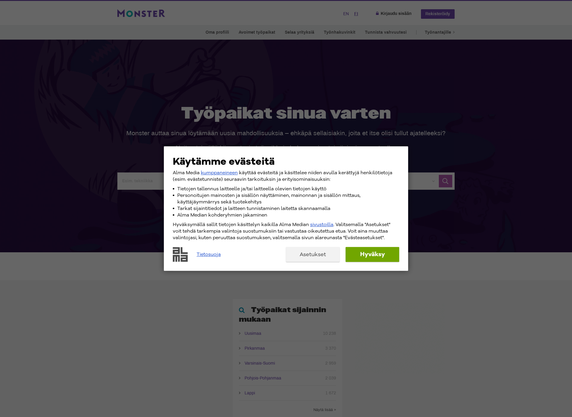 Skärmdump för employerradar.fi