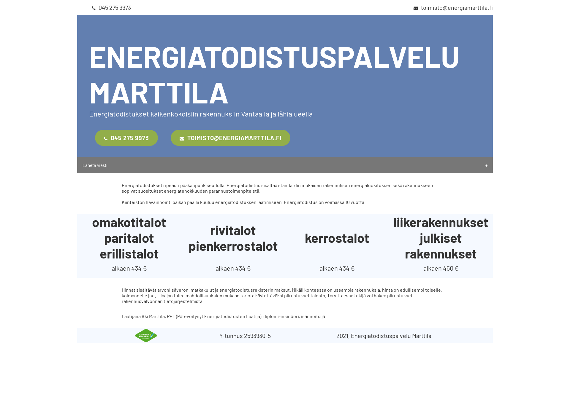 Skärmdump för energiamarttila.fi