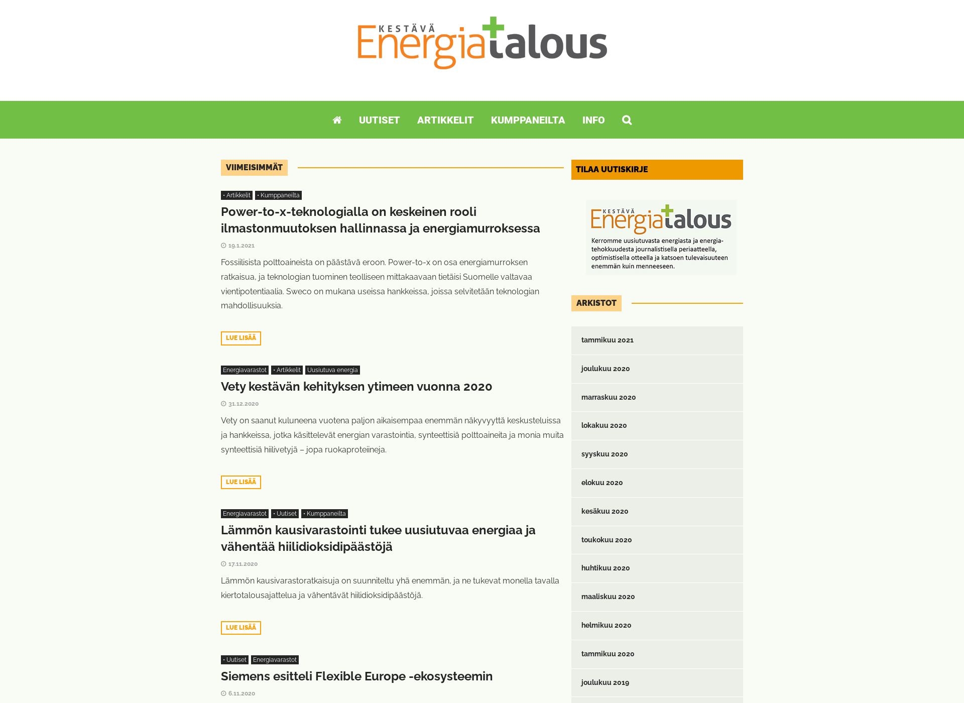 Skärmdump för energiatalous.fi
