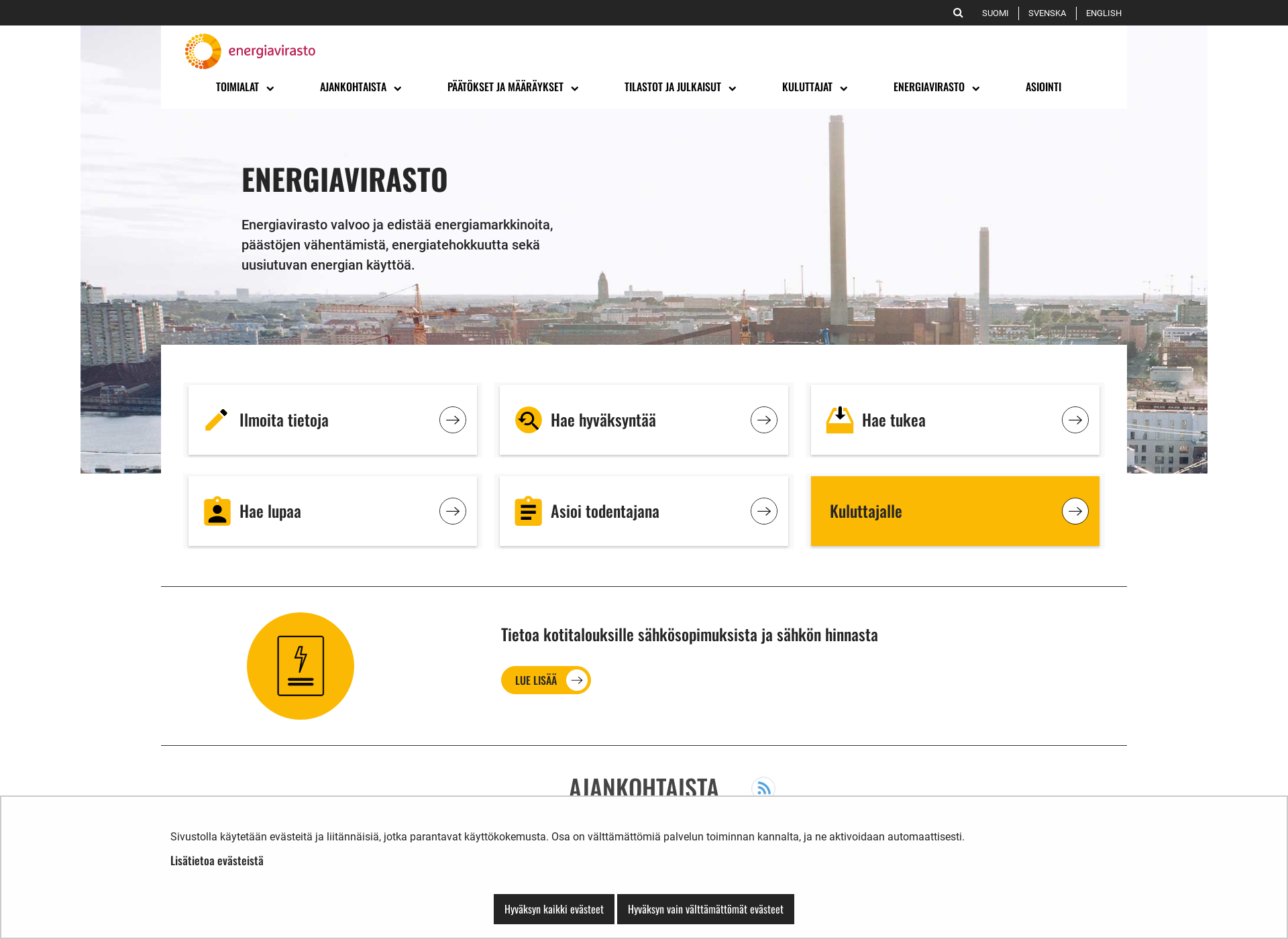 Skärmdump för energiavirasto.fi
