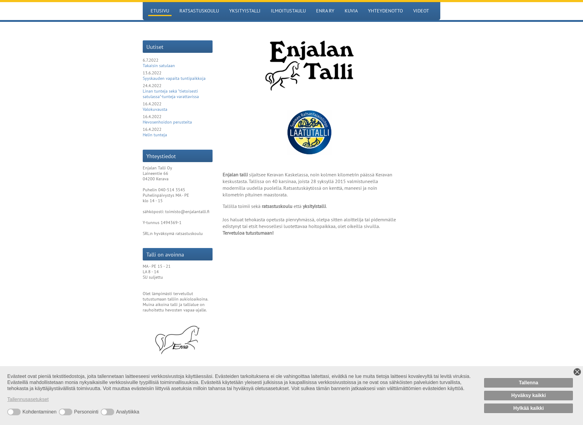 Skärmdump för enjalantalli.fi