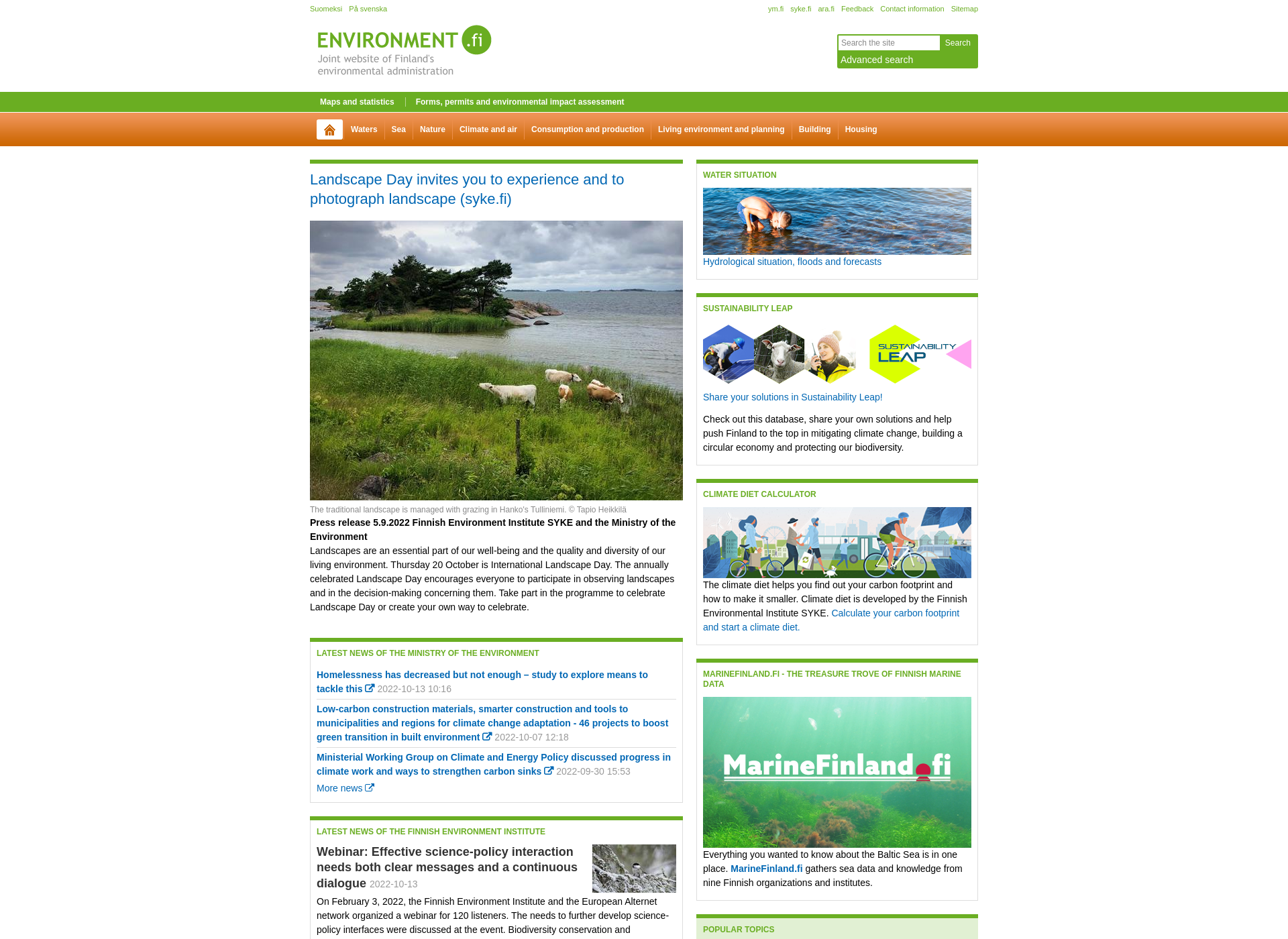 Skärmdump för environment.fi