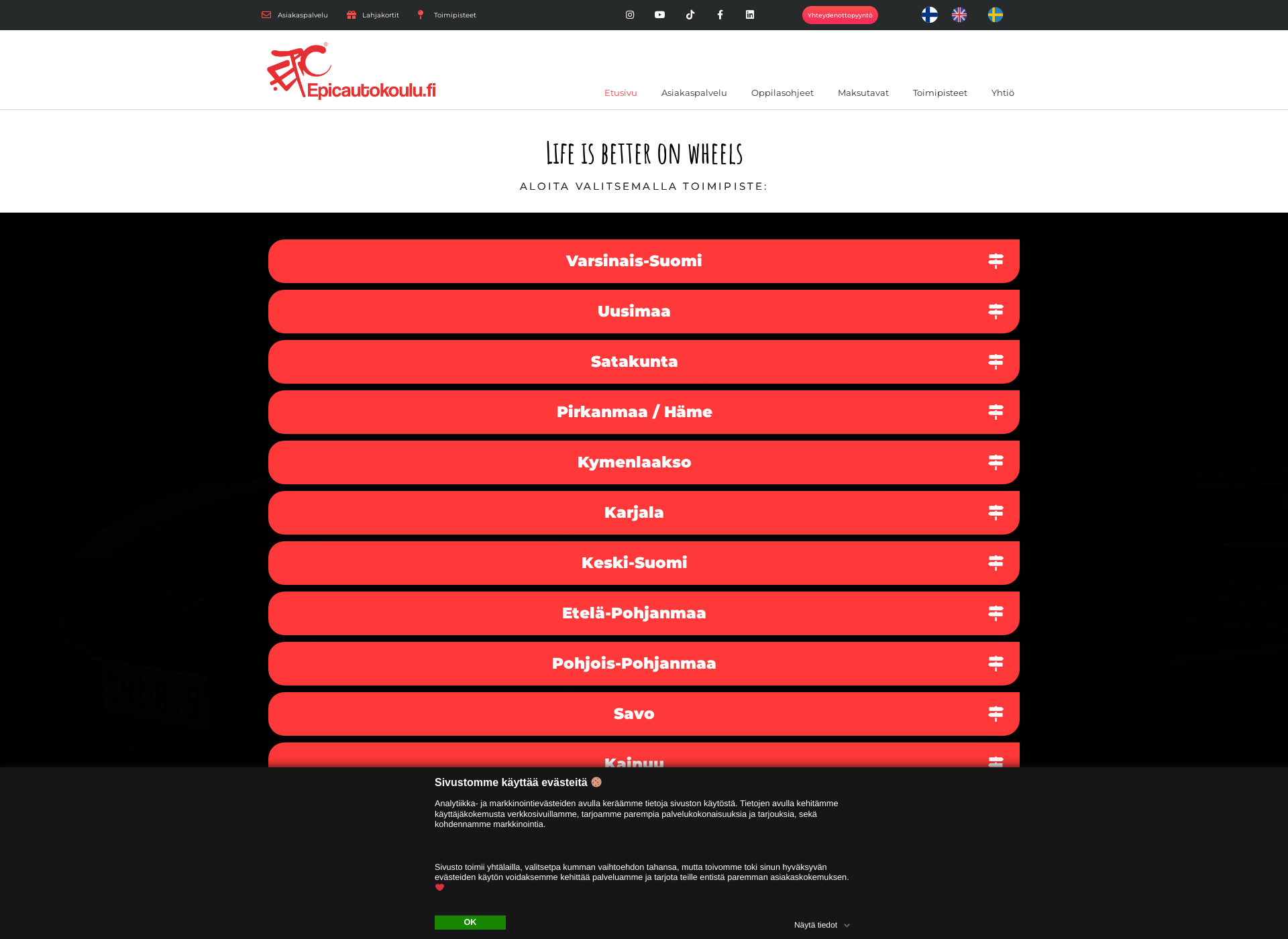 Skärmdump för epicdrivingschool.fi