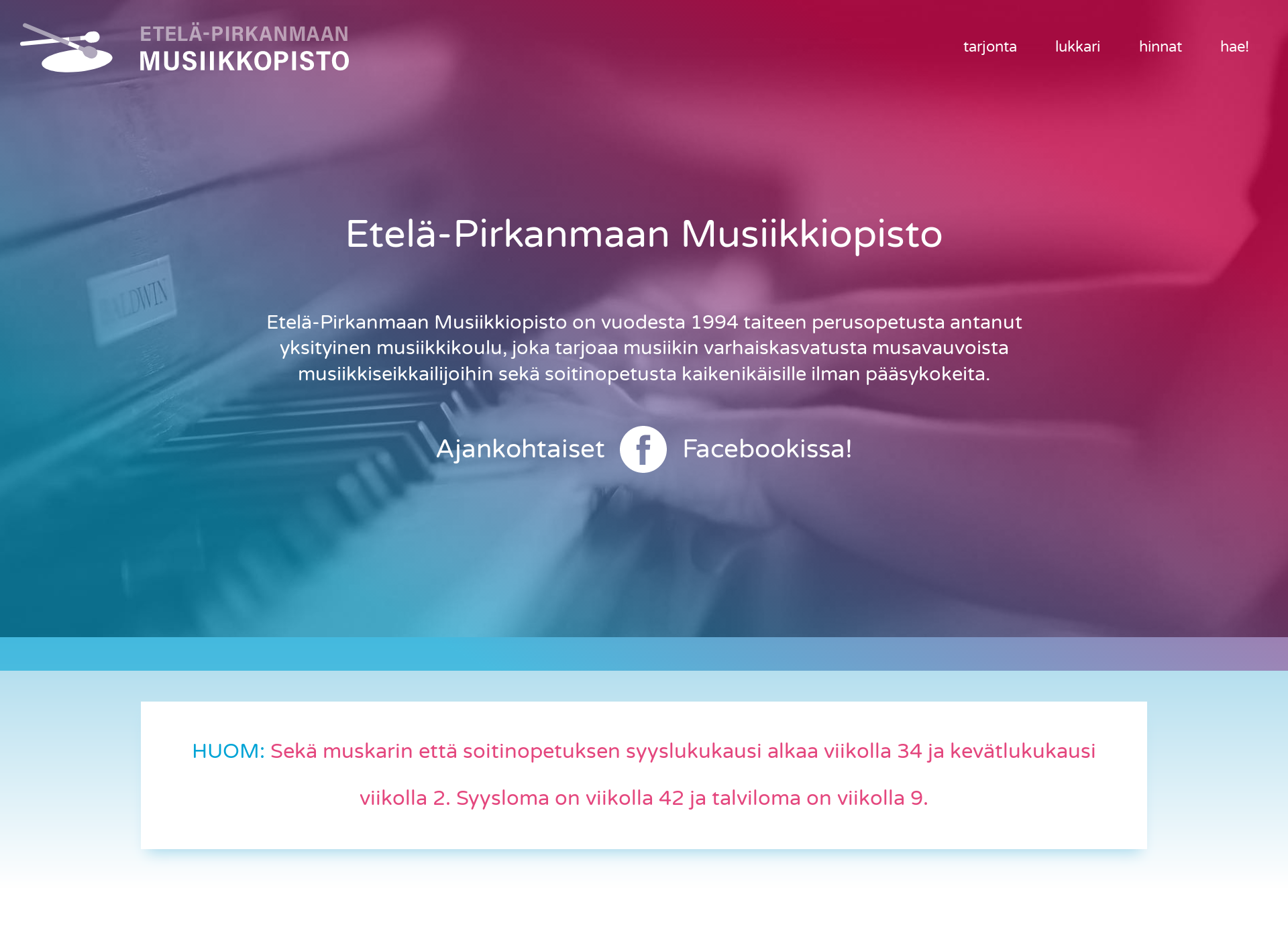 Skärmdump för epmusiikkiopisto.fi