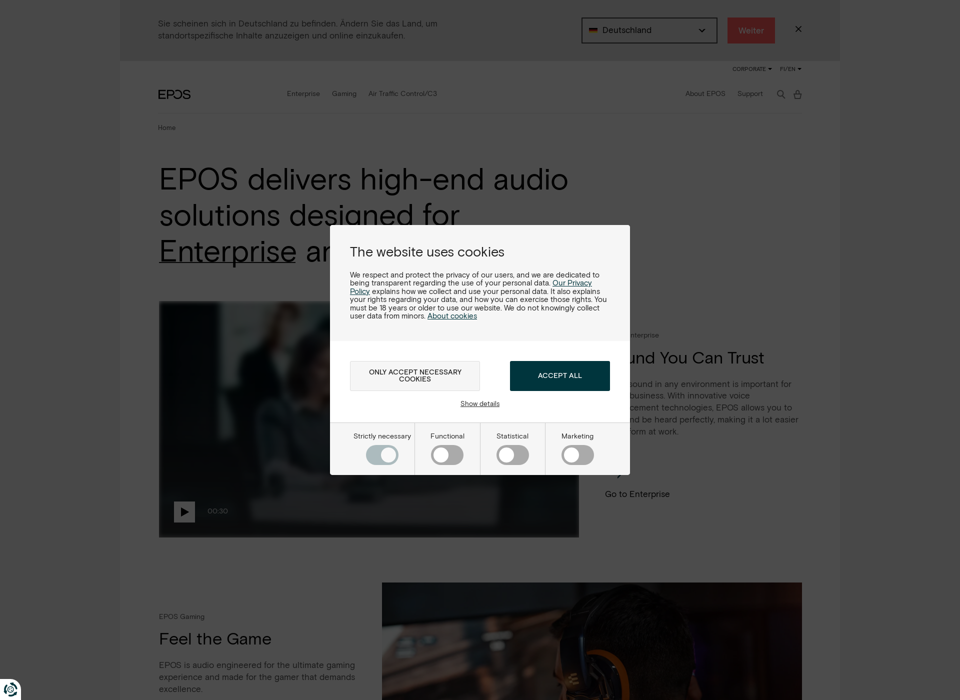 Skärmdump för epos-audio.fi