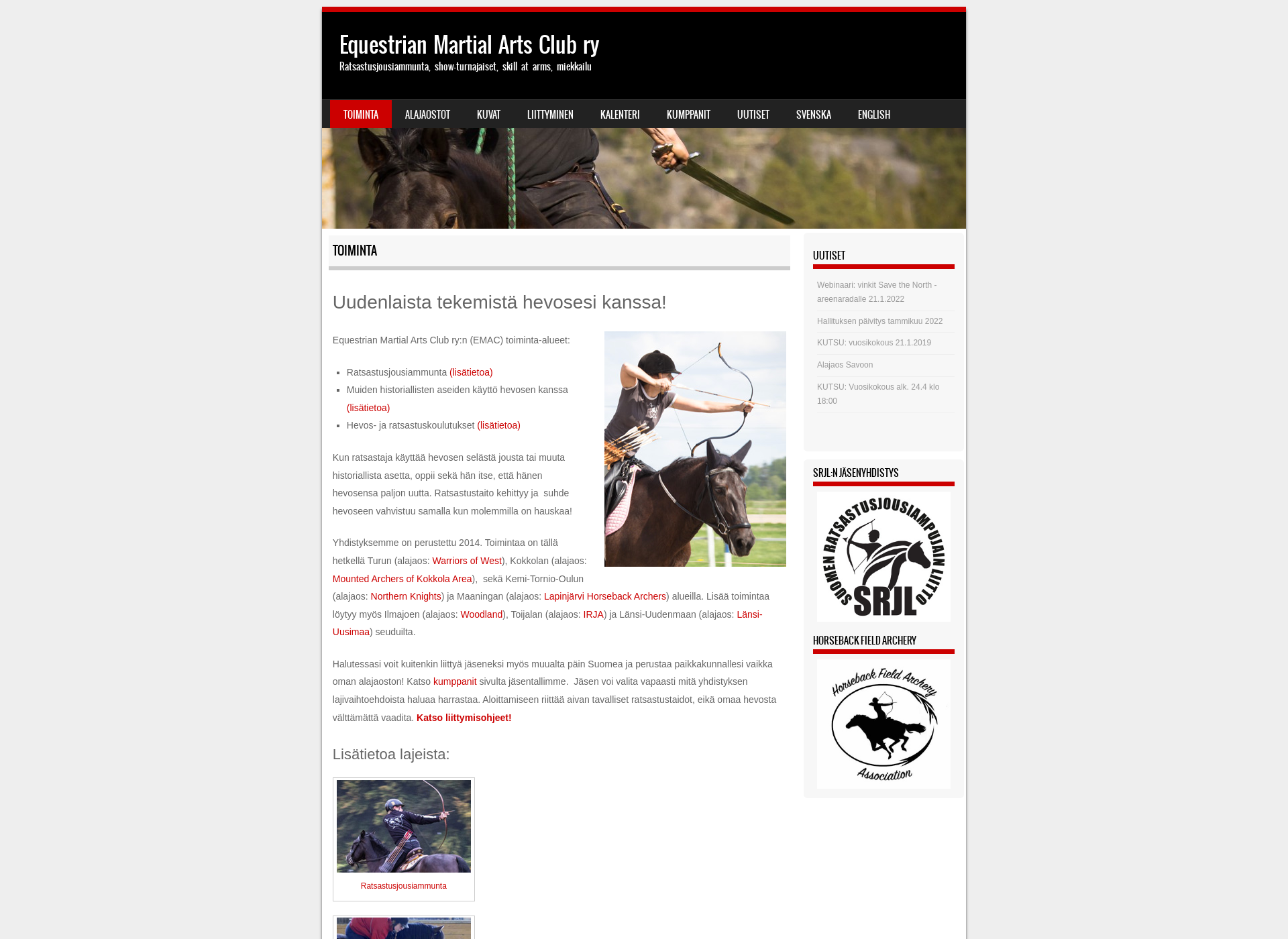 Screenshot for equestrianmartialarts.fi