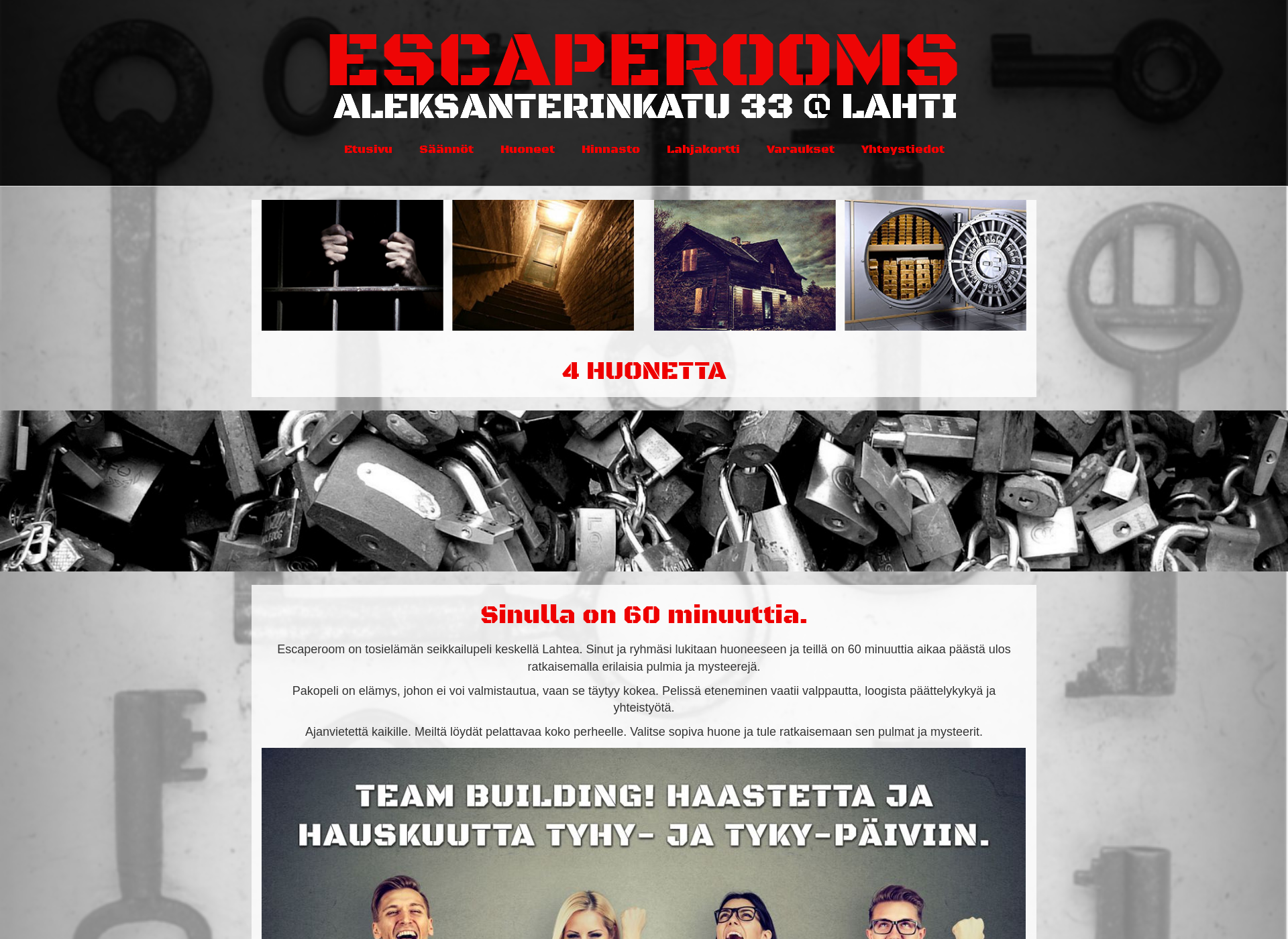 Skärmdump för escaperoomslahti.fi