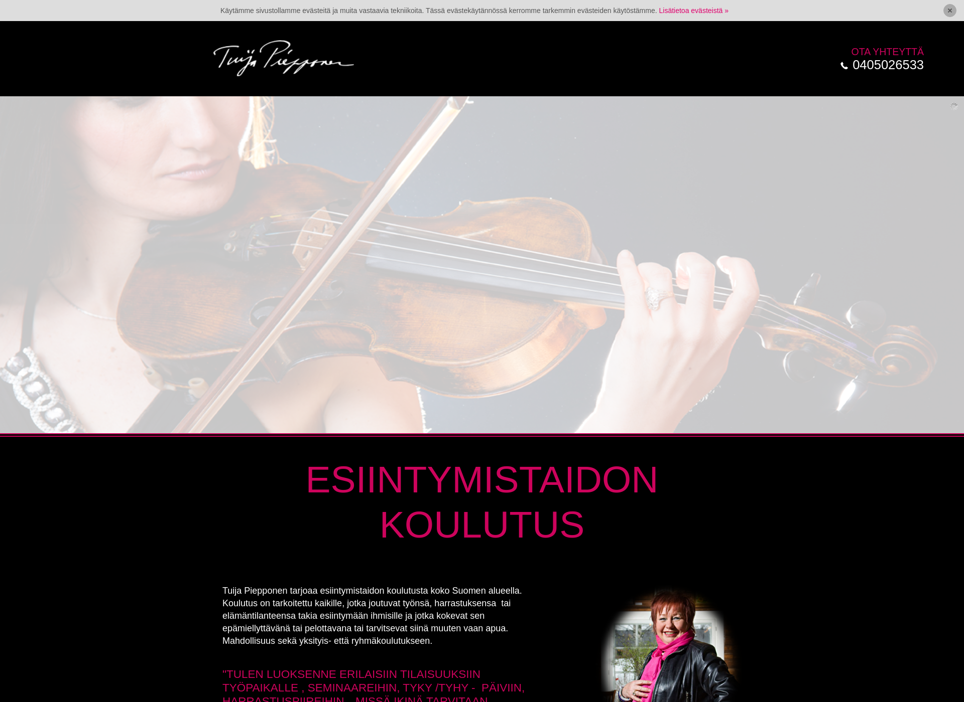 Skärmdump för esiintymistaidonkoulutus.fi