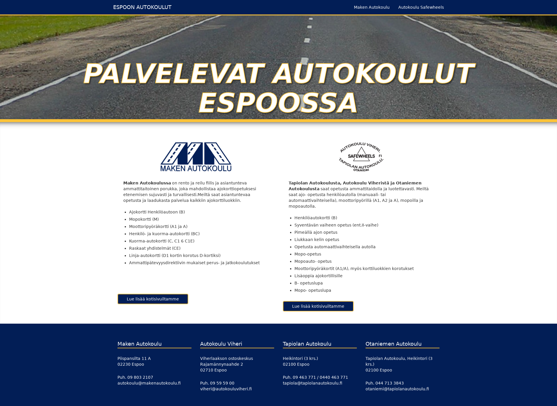 Screenshot for espoonautokoulut.fi