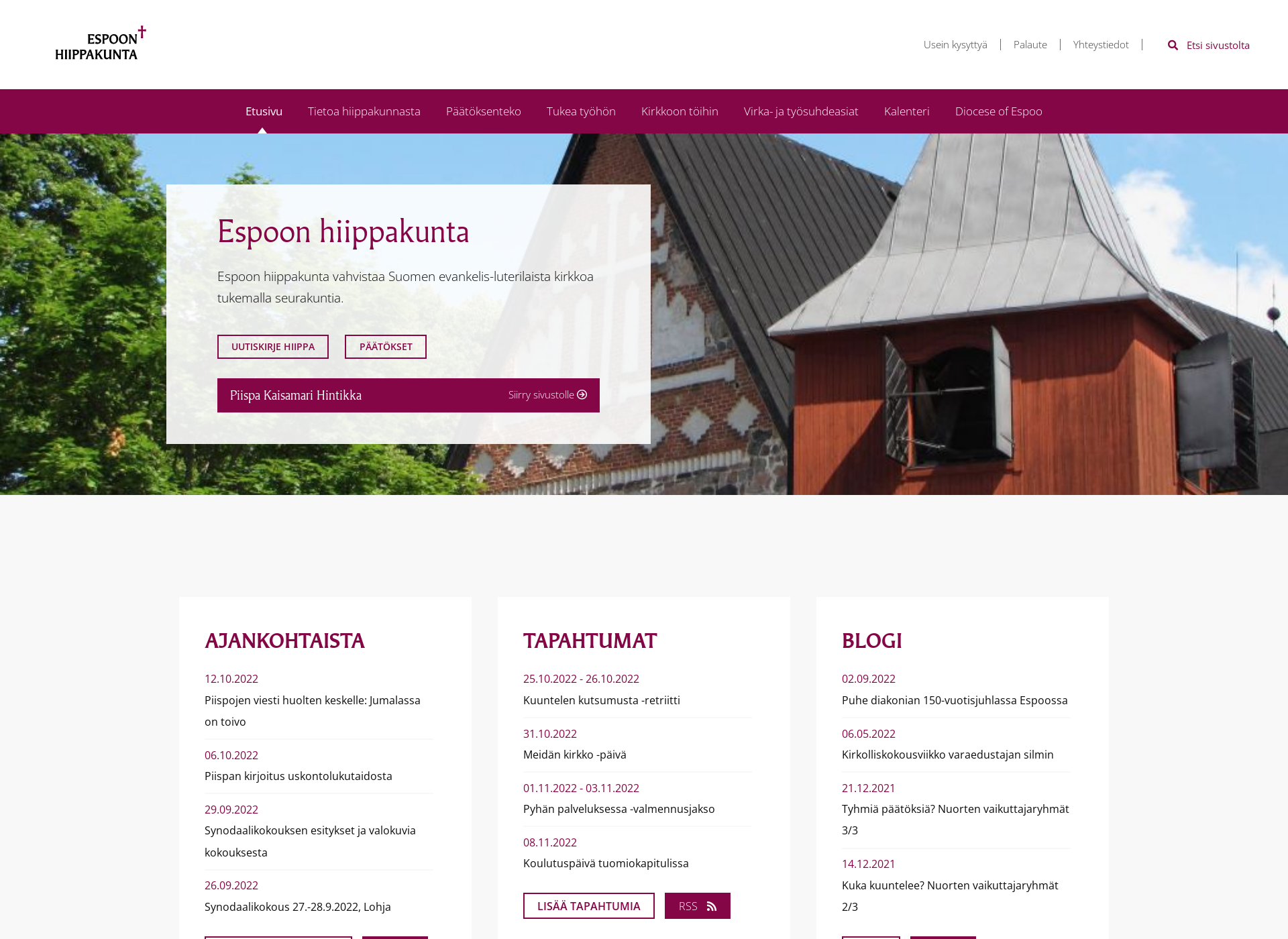 Screenshot for espoonhiippakunta.fi