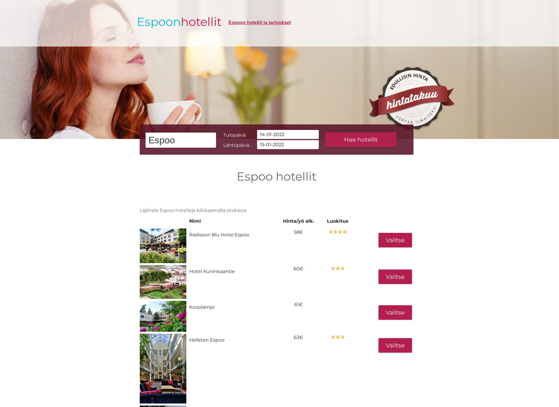 Screenshot for espoonhotellit.fi