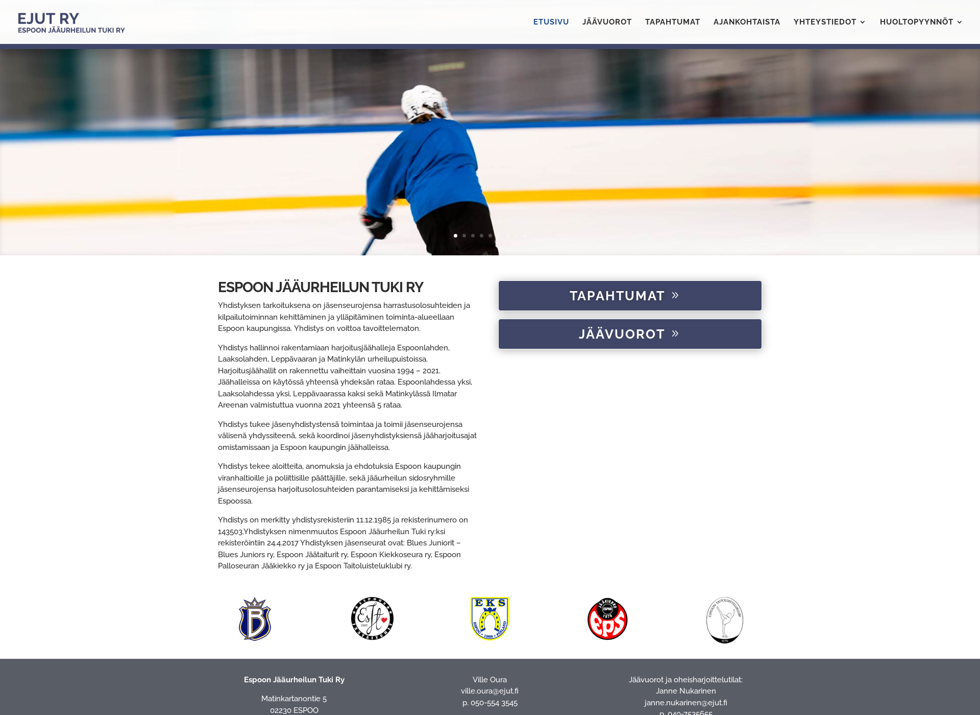 Skärmdump för espoonjääurheiluntuki.fi
