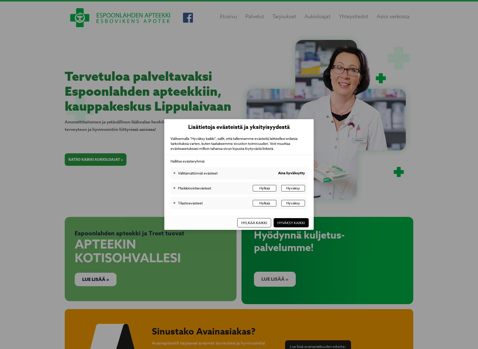 Skärmdump för espoonlahdenapteekki.fi