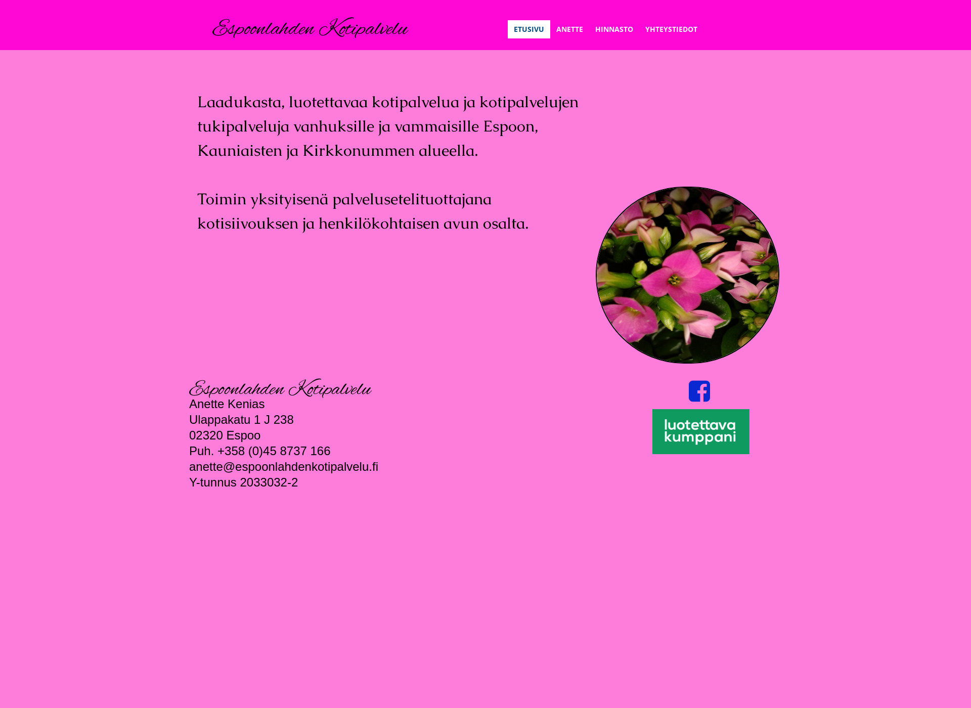 Skärmdump för espoonlahdenkotipalvelu.fi