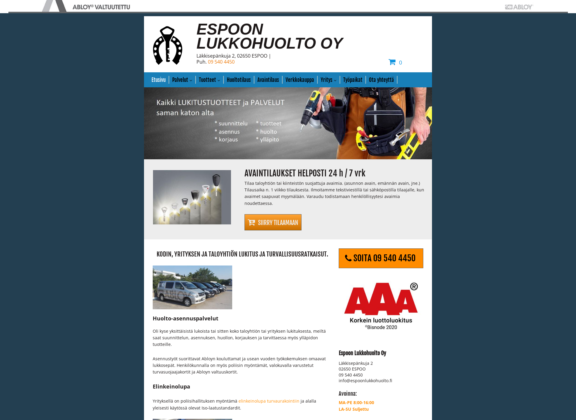 Screenshot for espoonlukkohuolto.fi