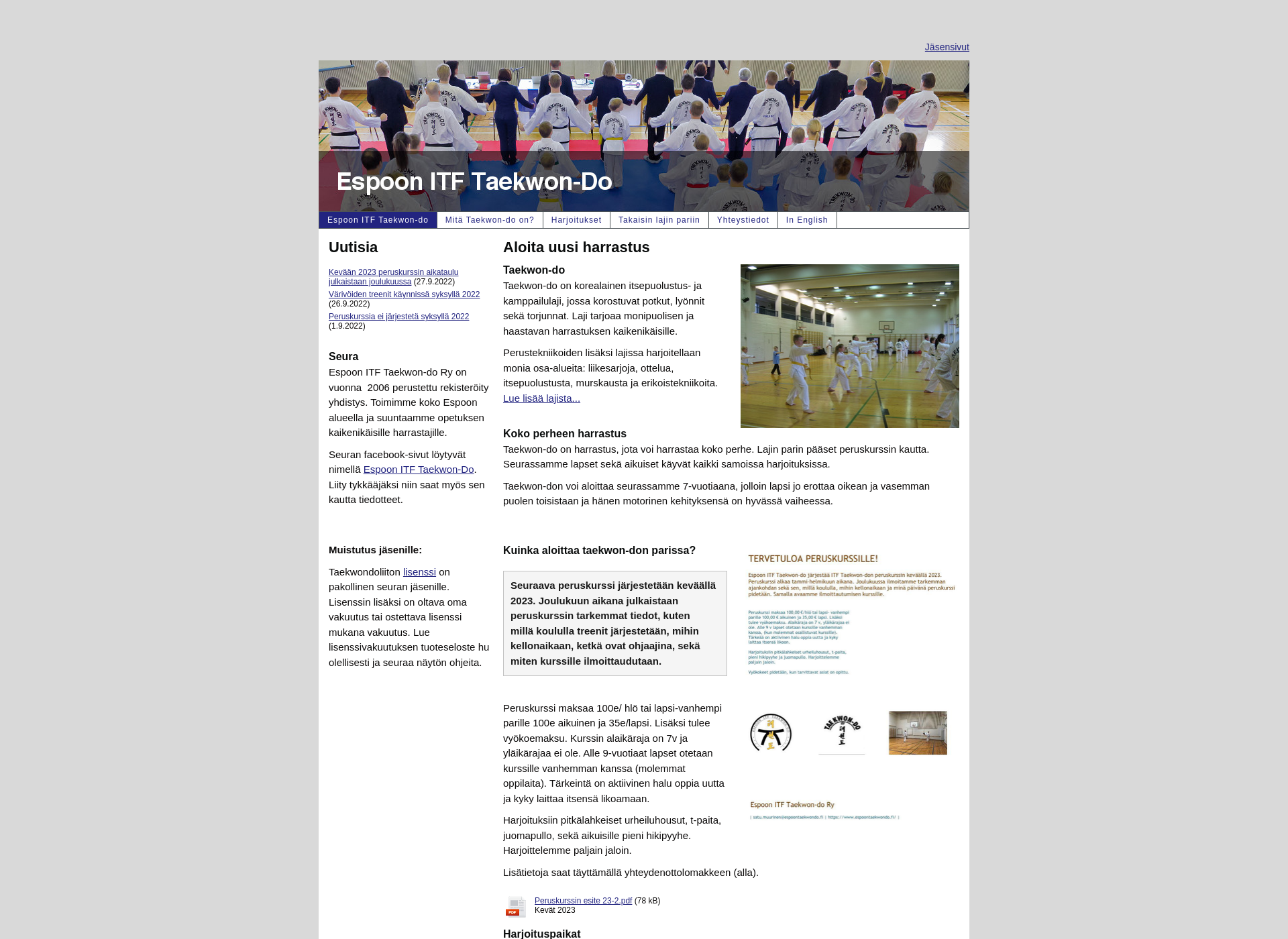 Skärmdump för espoontaekwondo.fi