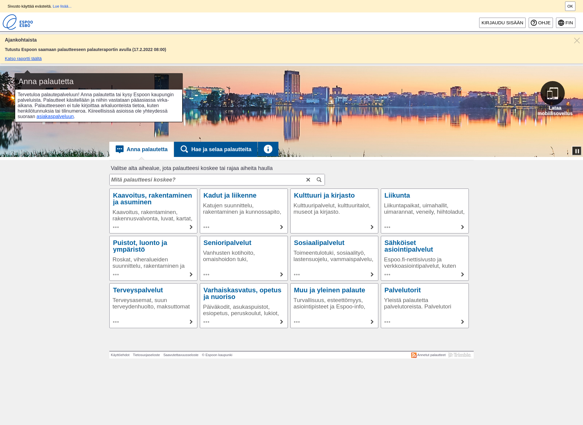 Skärmdump för espoositoavustukset.fi
