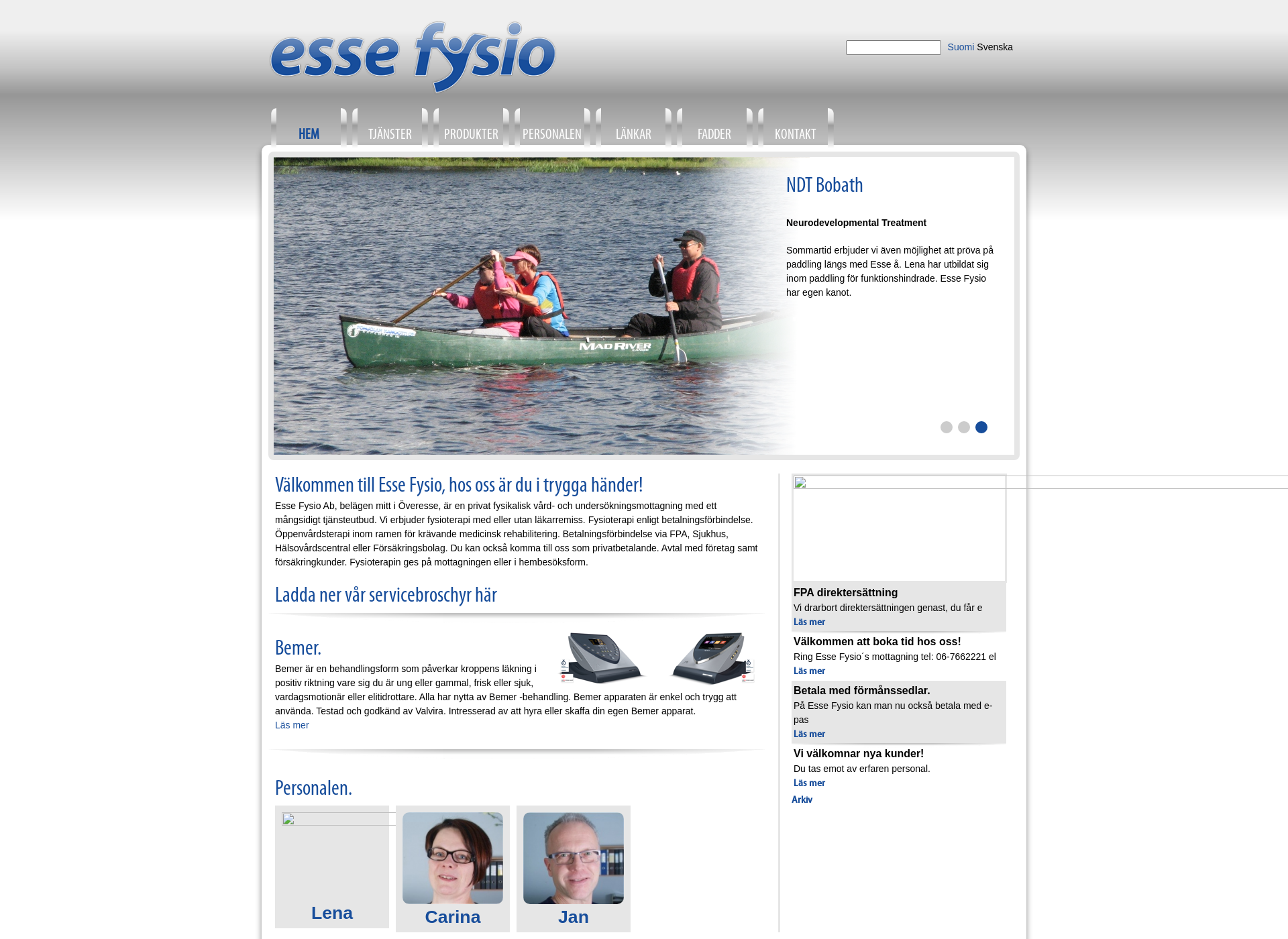 Skärmdump för essefysio.fi