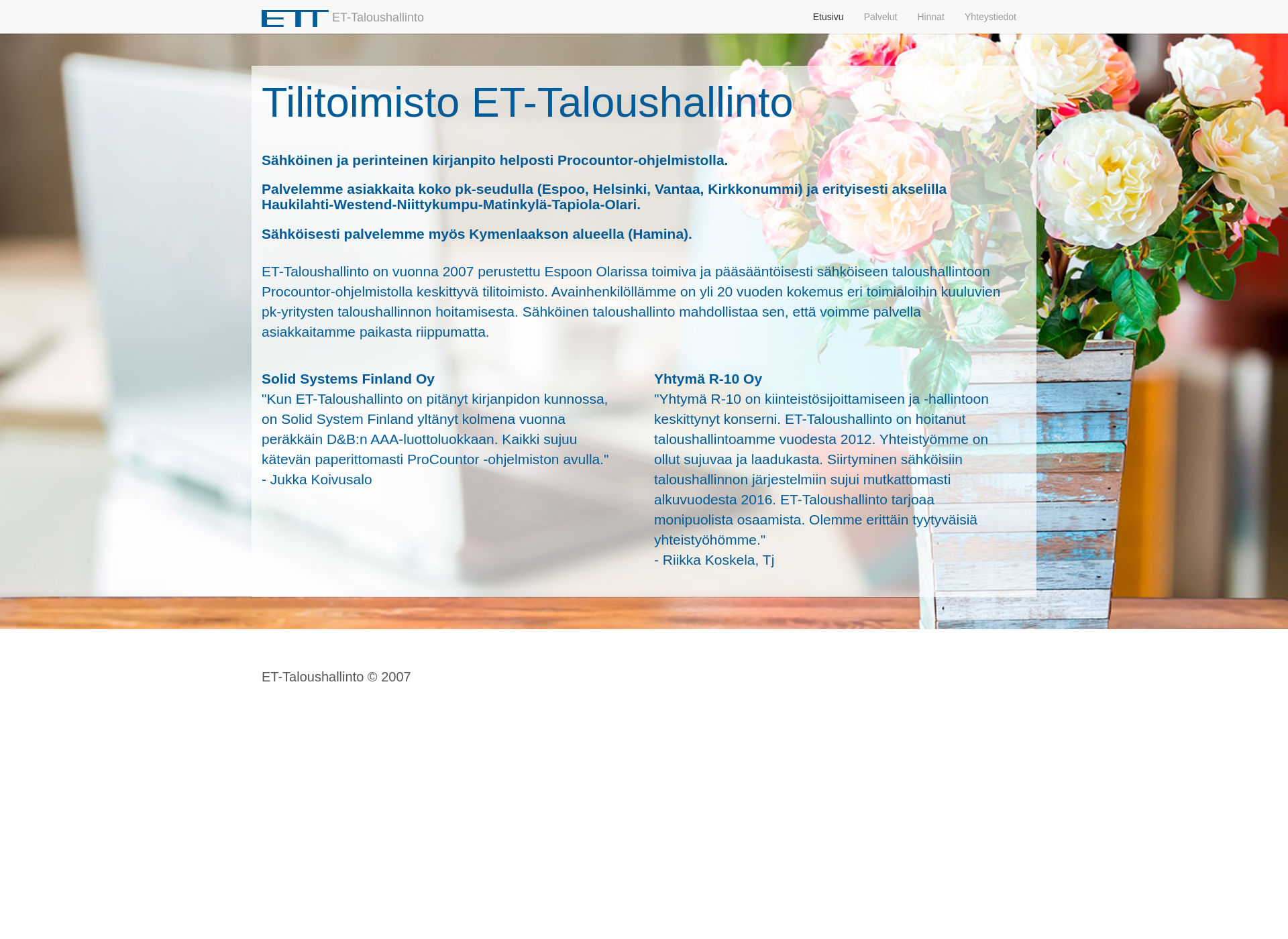Skärmdump för et-taloushallinto.fi