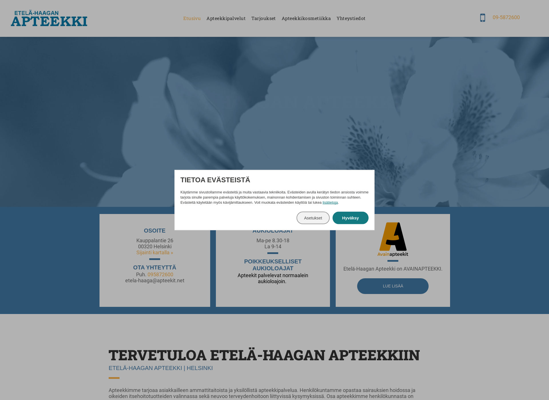 Skärmdump för etela-haaganapteekki.fi