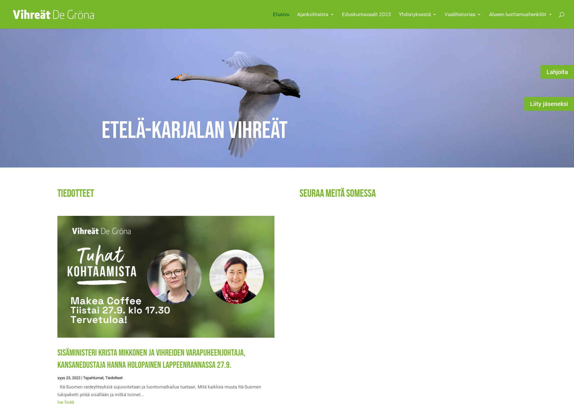 Skärmdump för etelakarjalanvihreat.fi