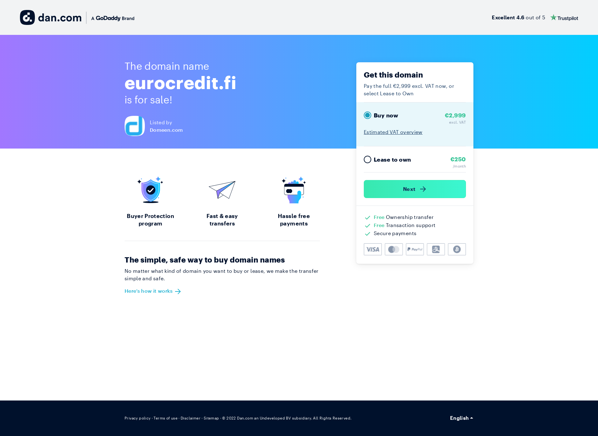 Skärmdump för eurocredit.fi