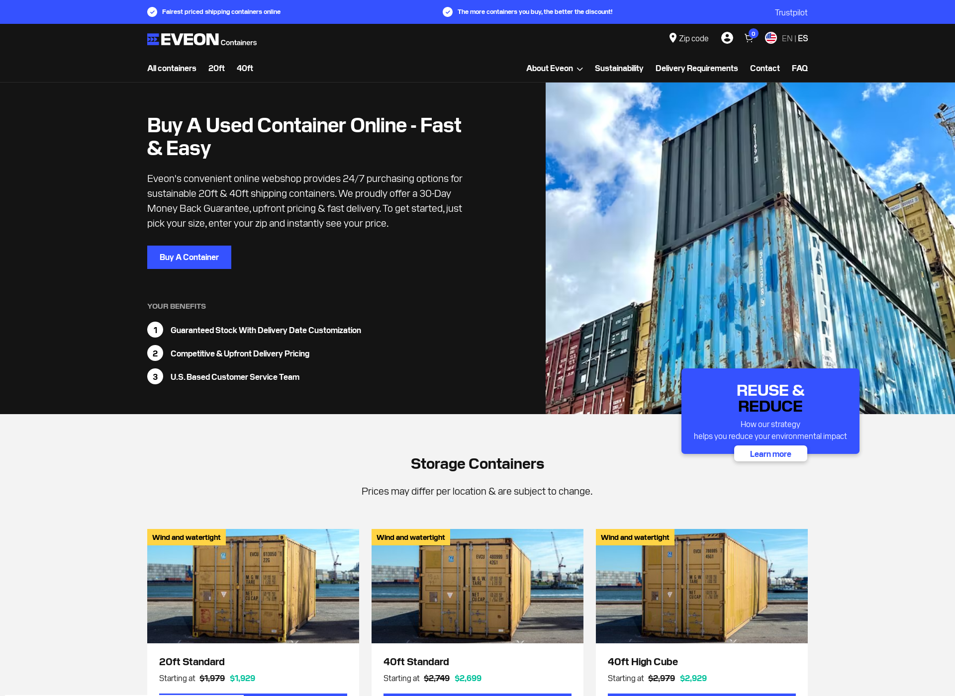 Skärmdump för eveoncontainers.fi